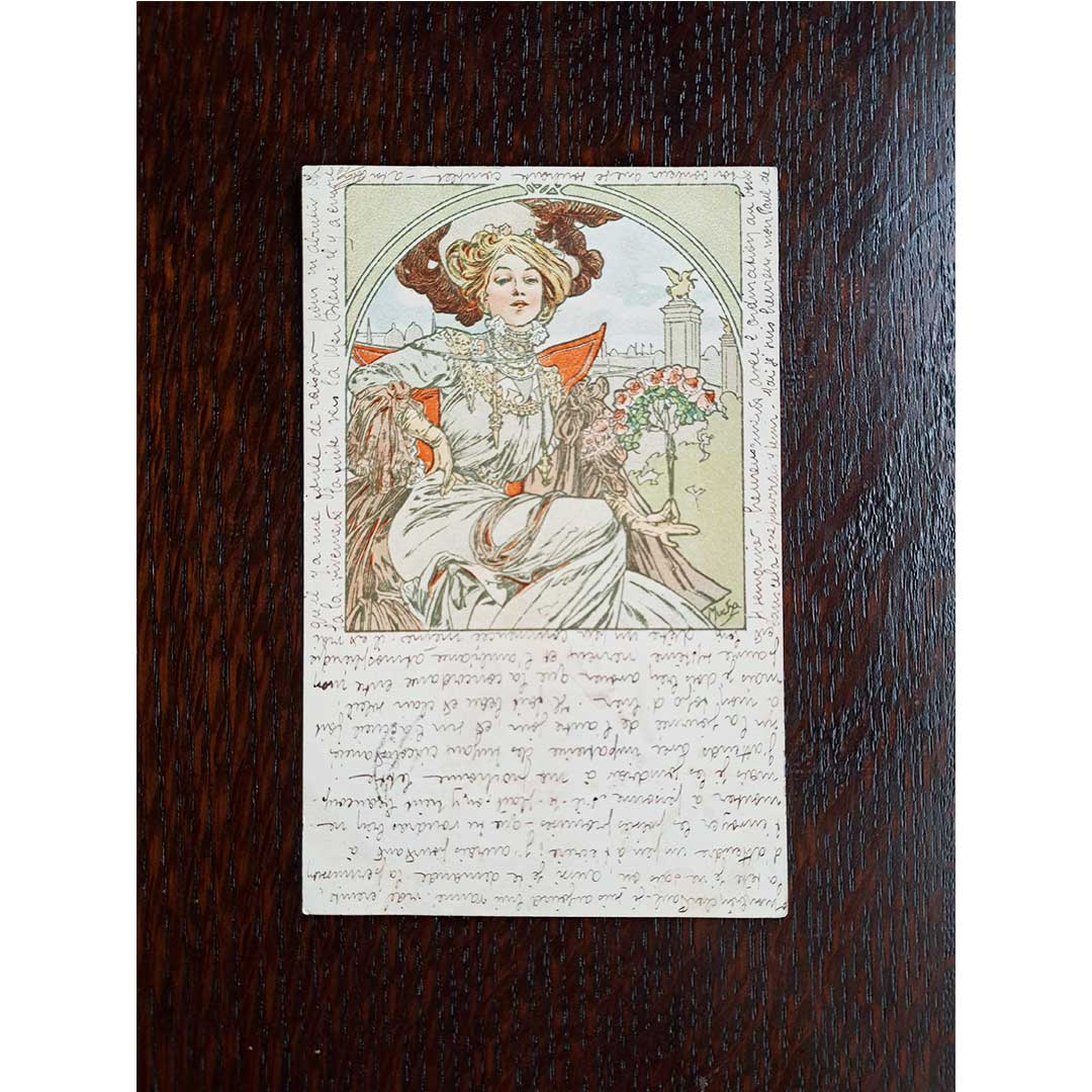 Alphonse Mucha "Paris World's Fair 1900" Antique postcard with 1901 postmark