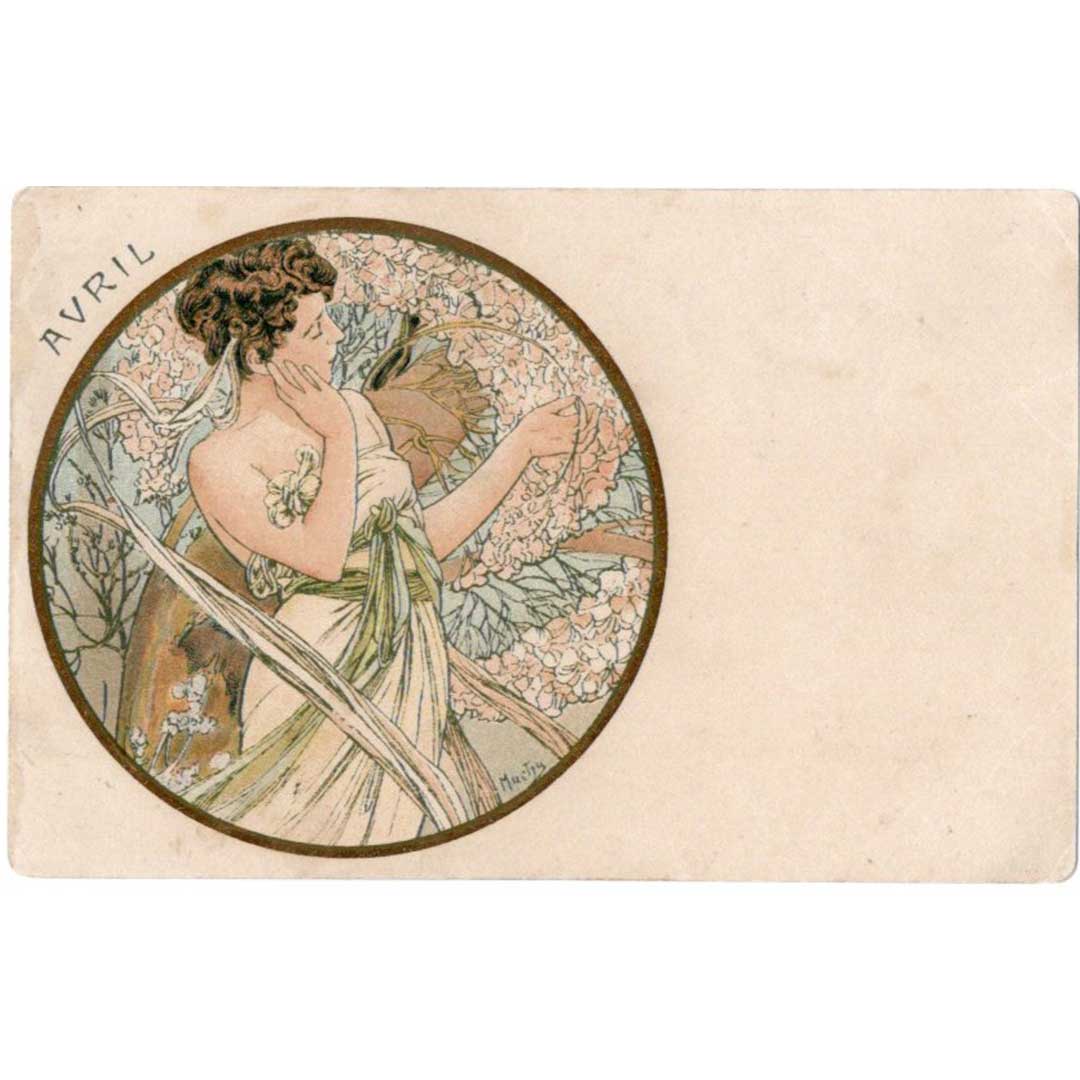 アルフォンス・ミュシャ ≪四月≫ 1900年 アンティーク絵はがき