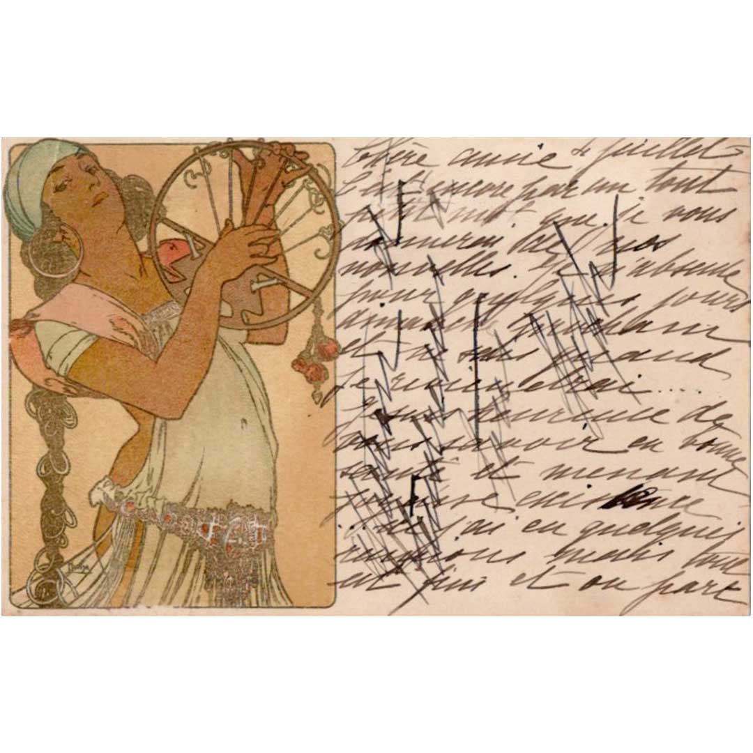 アルフォンス・ミュシャ ≪サロメ≫ 1907年消印 アンティーク絵はがき