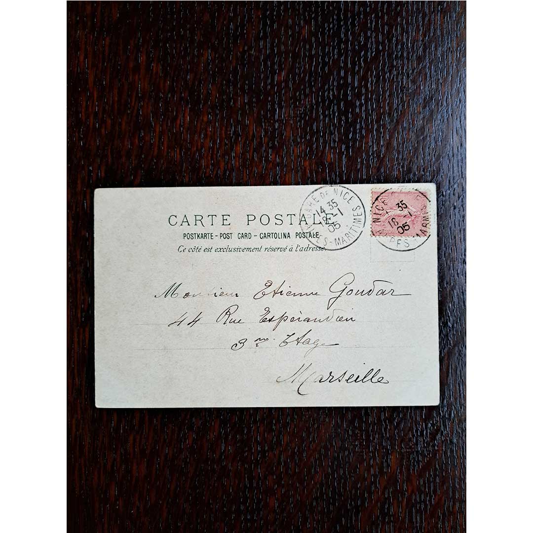 アルフォンス・ミュシャ ≪桜草≫ 1905年消印 アンティーク絵はがき