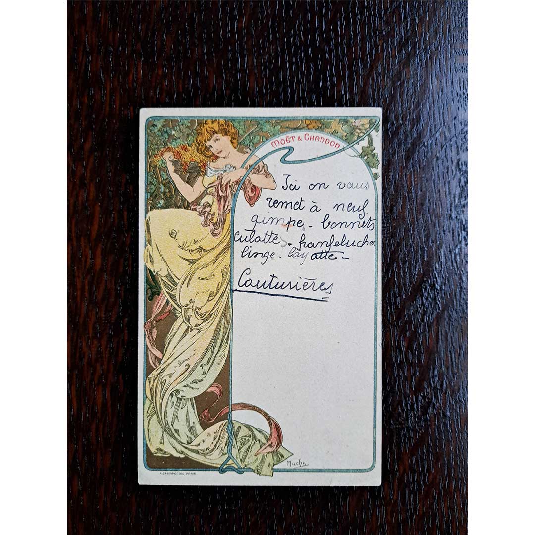 アルフォンス・ミュシャ ≪モエ・エ・シャンド≫仕立て屋からのメッセージカード 1900年