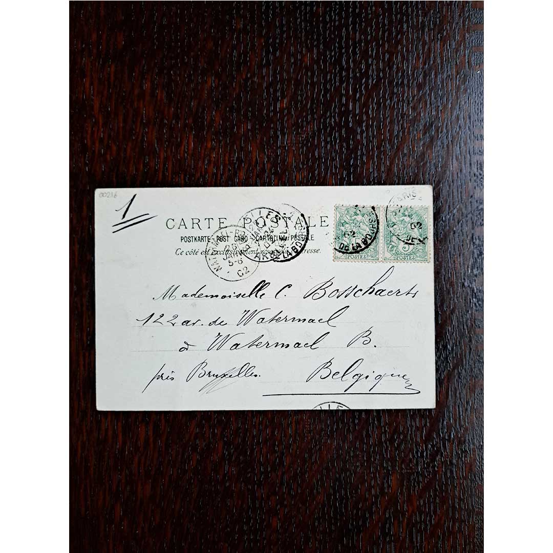 アルフォンス・ミュシャ ≪音楽―四芸術≫ 1902年消印 アンティーク絵はがき