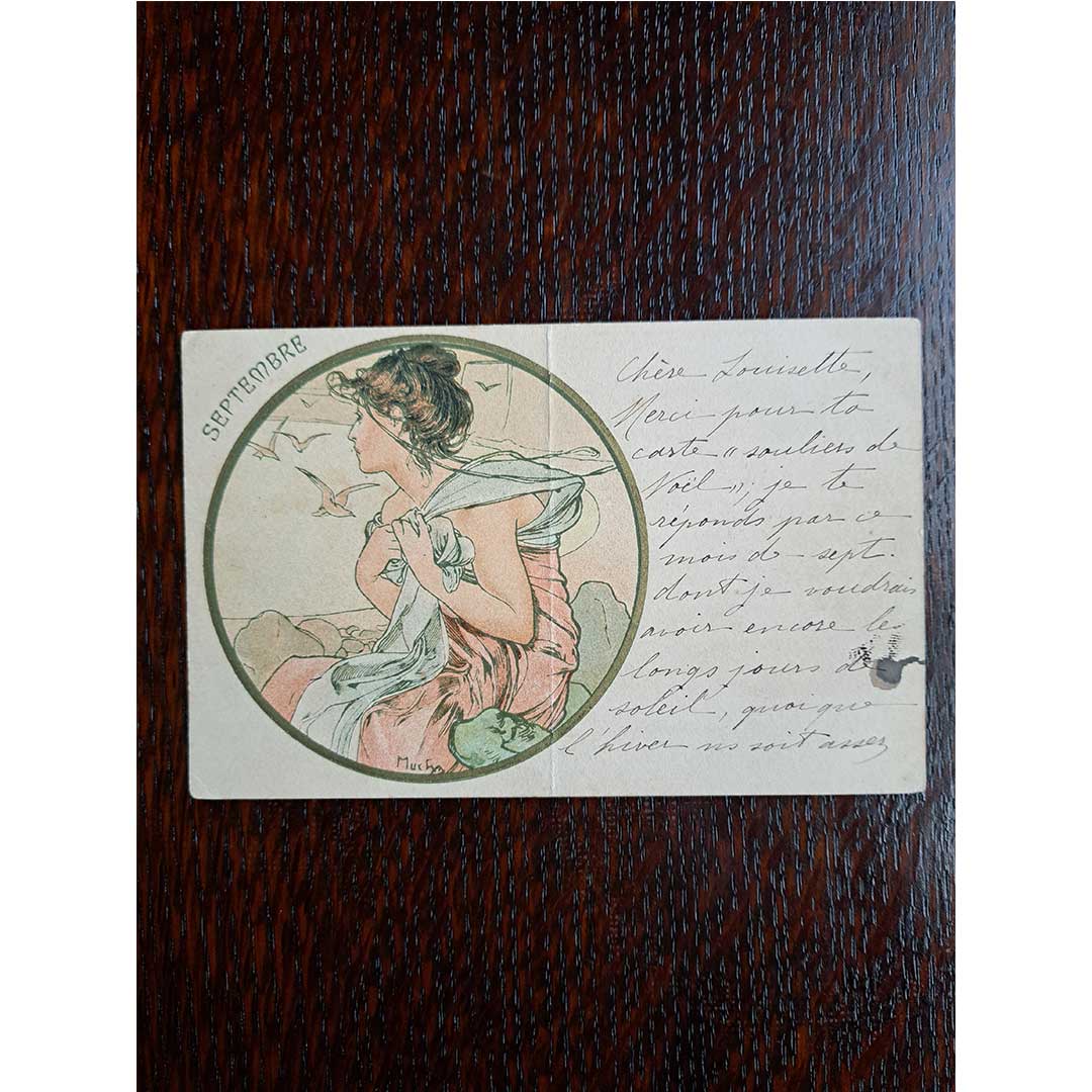 アルフォンス・ミュシャ ≪九月≫ 1900年 アンティーク絵はがき