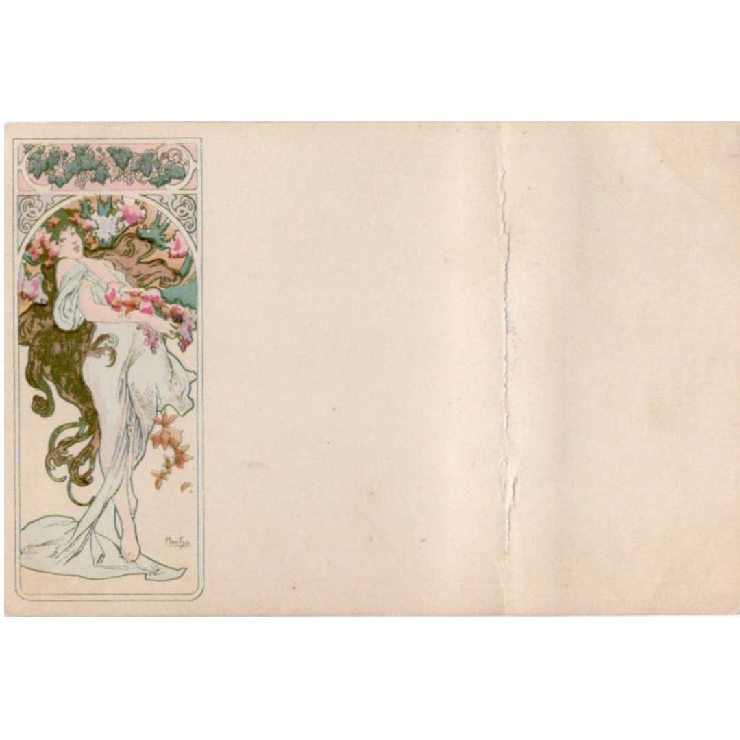 アルフォンス・ミュシャ ≪秋―四季≫ 1900年 アンティーク絵はがき