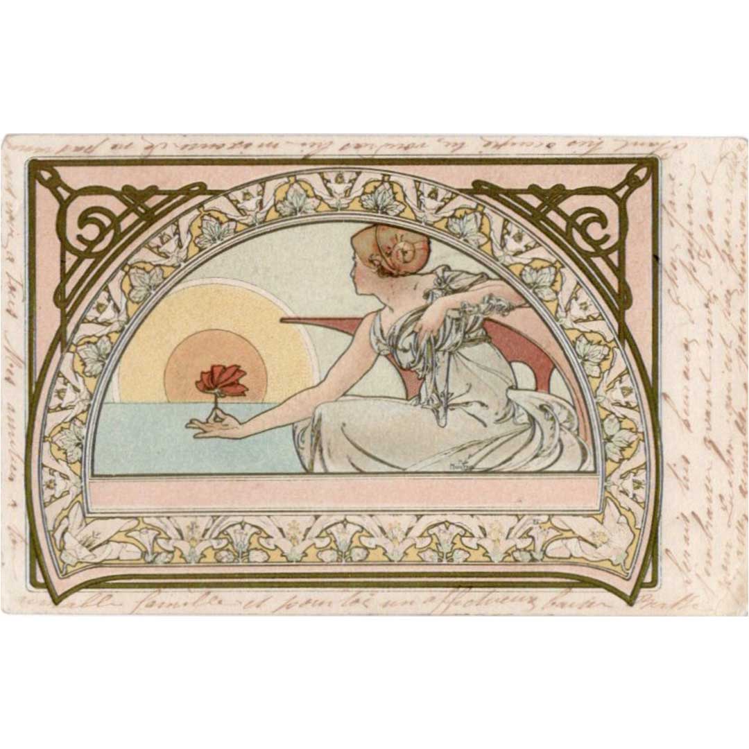 アルフォンス・ミュシャ ≪睡蓮≫ 1902年消印 アンティーク絵はがき