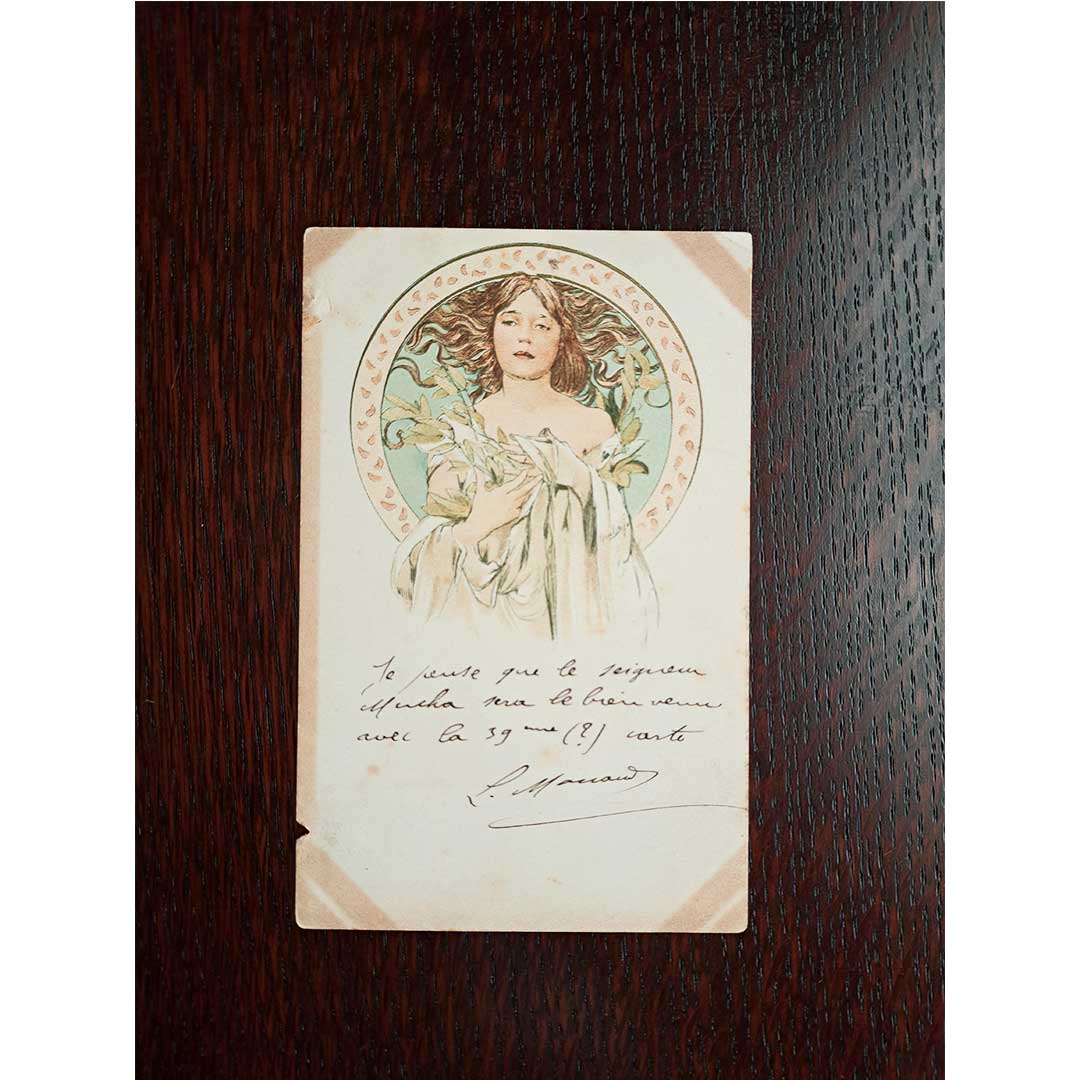 アルフォンス・ミュシャ ≪ココリコ≫ミュシャについて書かれた2通の手紙 1901年消印 アンティーク絵はがき