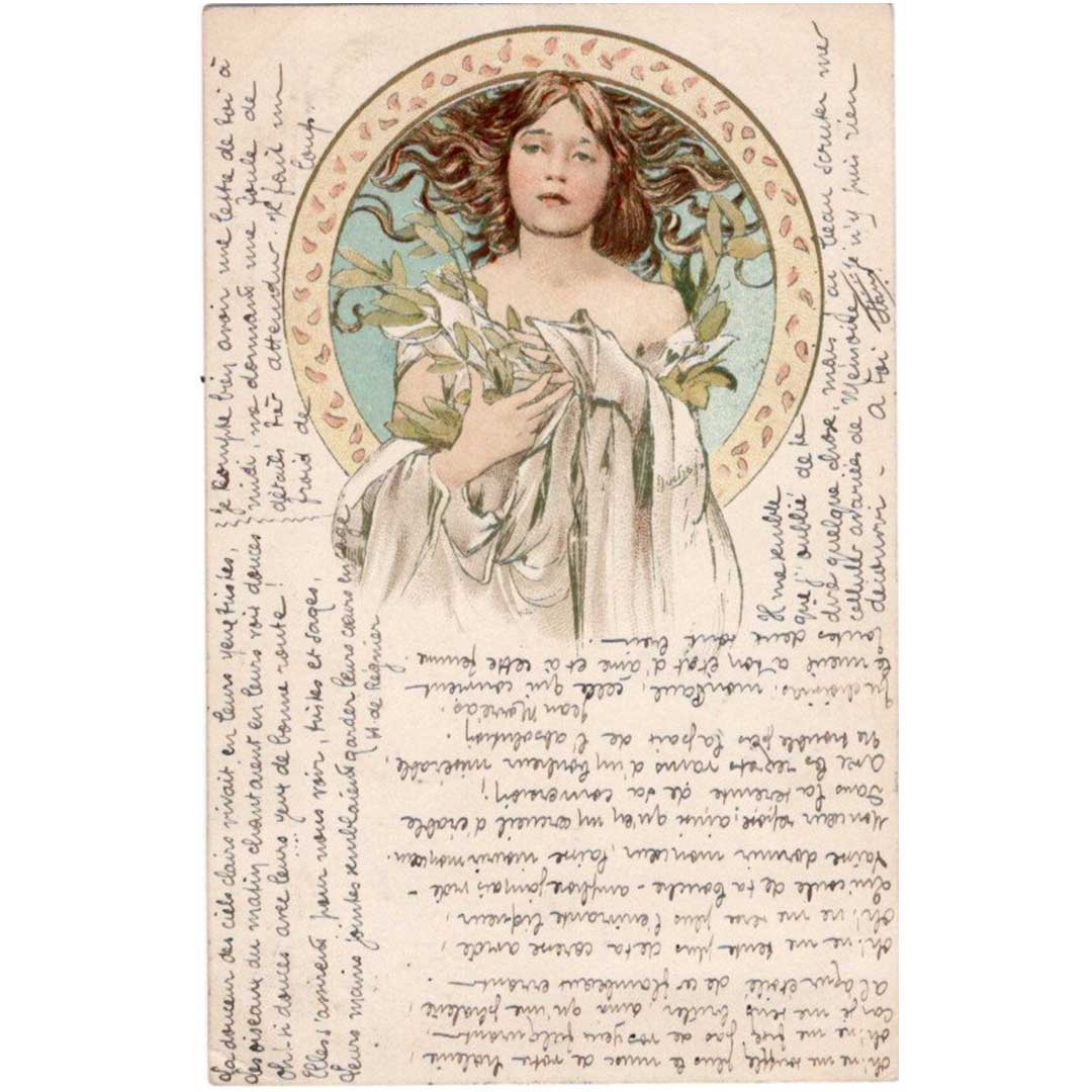 アルフォンス・ミュシャ ≪ココリコ19号のデザイン≫ 1901年消印 アンティーク絵はがき