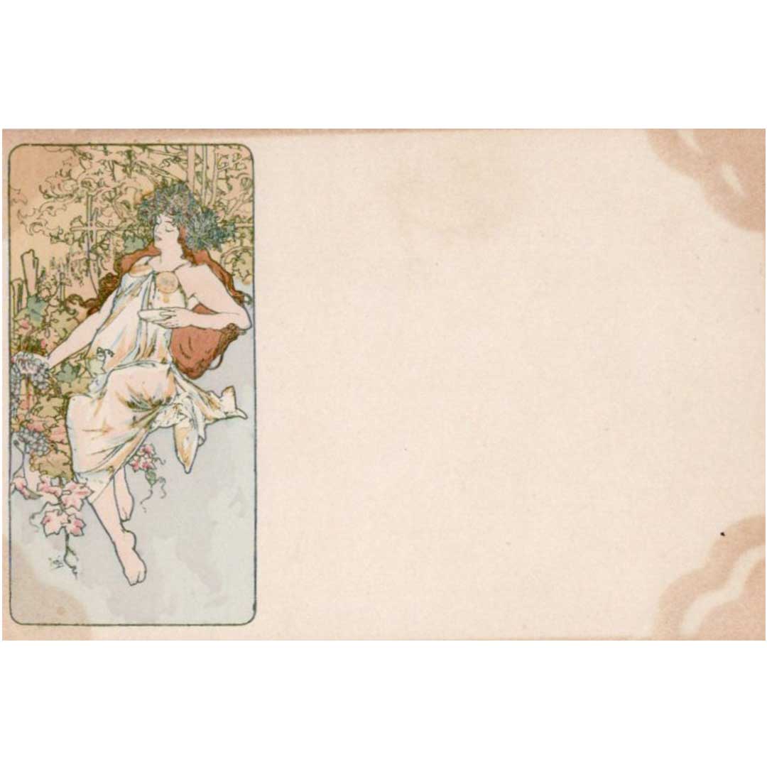 アルフォンス・ミュシャ ≪秋―四季≫ 1900年 アンティーク絵はがき