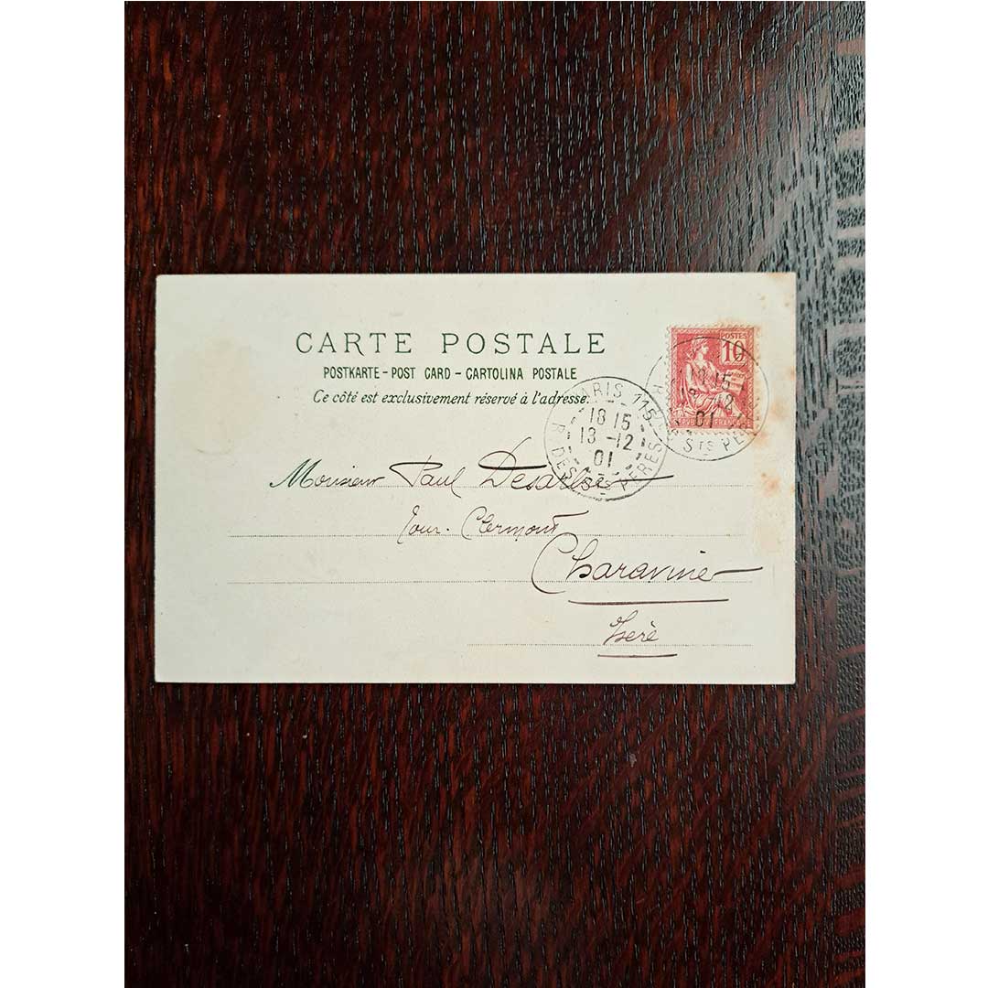 アルフォンス・ミュシャ ≪扇子のデザイン≫ 1901年消印 アンティーク絵はがき