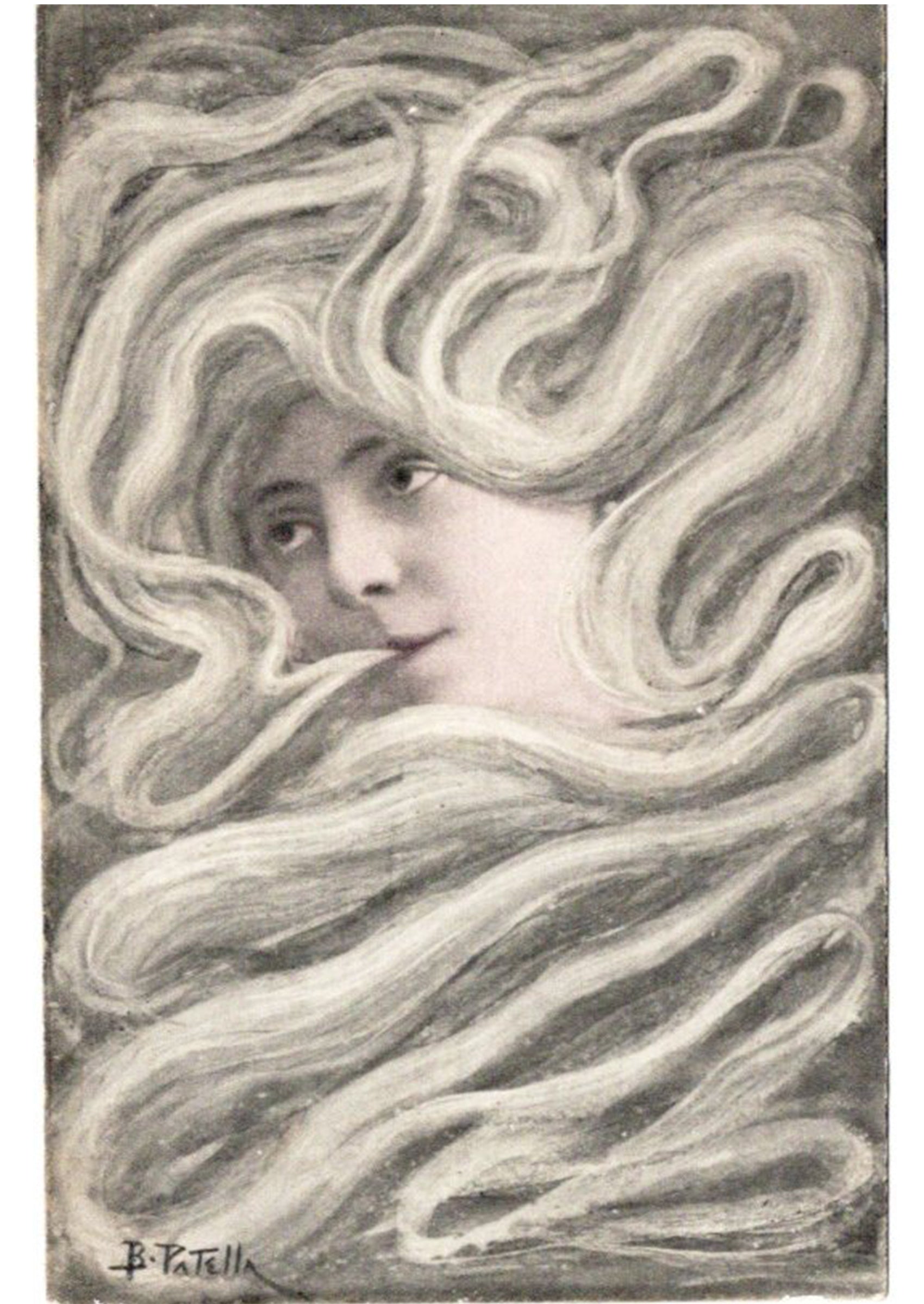 パテラ ≪煙を吹く女性≫ 1900年頃 アンティーク絵はがき