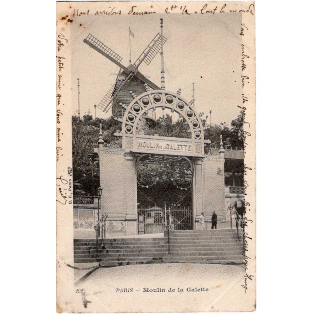 "Moulin de la Galette, Paris" | Antique photo postcard postmarked in 1903