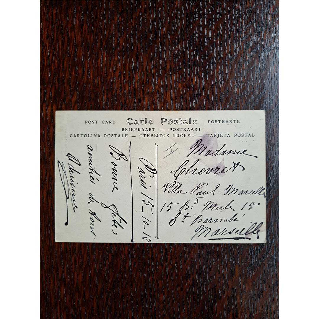 《パリ サン・ヴァンサン通りを歩くシャンソニエ》| 1912年消印 アンティーク写真絵はがき