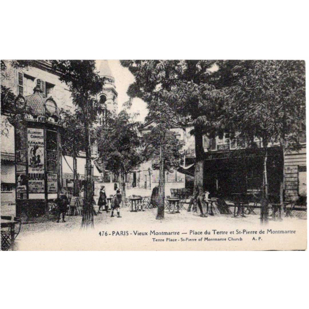 《パリ モンマルトル テルトル広場と広告塔》| 1910年頃 アンティーク写真絵はがき