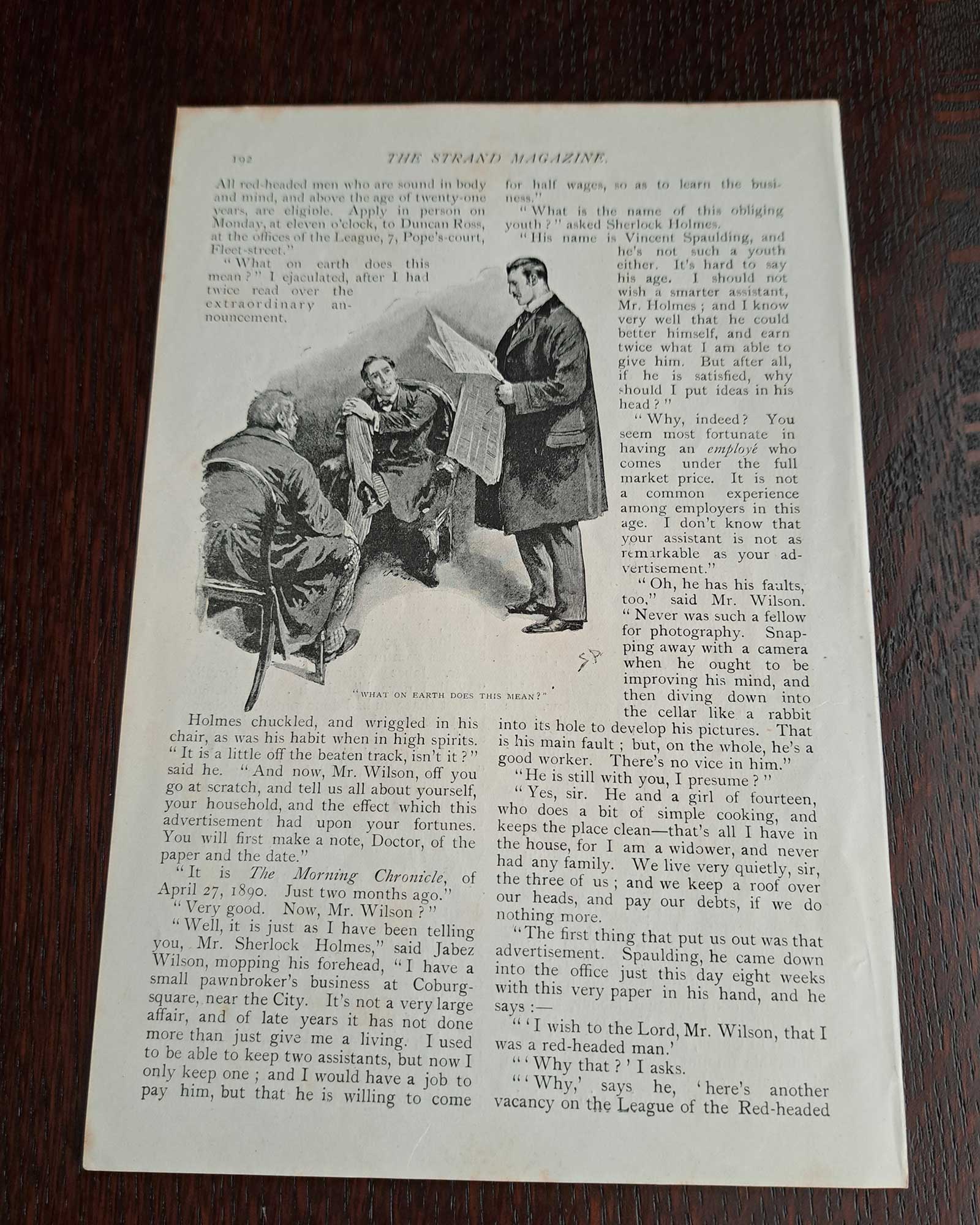 Sherlock Holmes "The Red-Headed League" (Dr. Watson reading an advertisement) / Sidney Paget (1891)