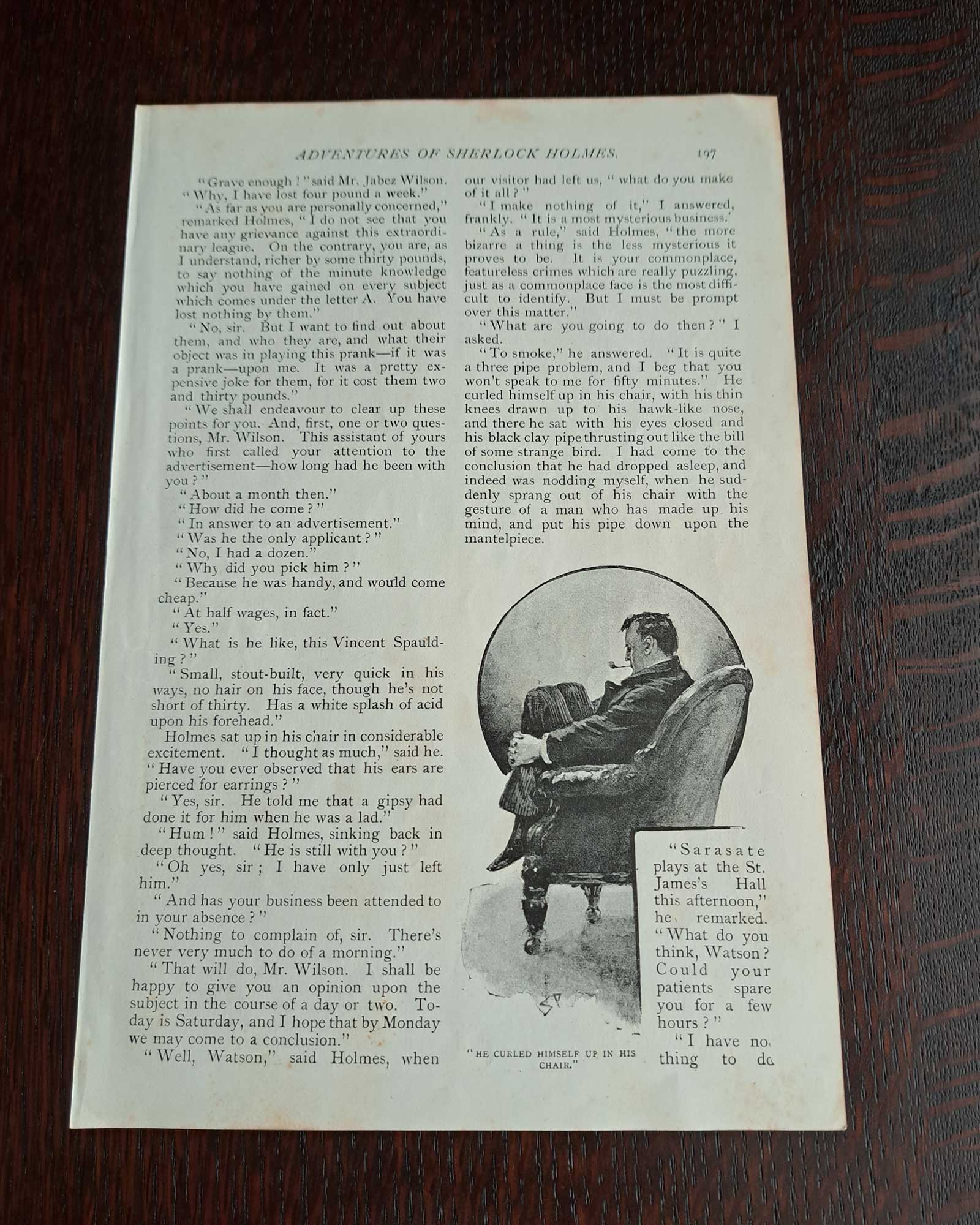 Sherlock Holmes "The Red-Headed League" (Holmes sitting hunched in a chair) / Sidney Paget (1891)