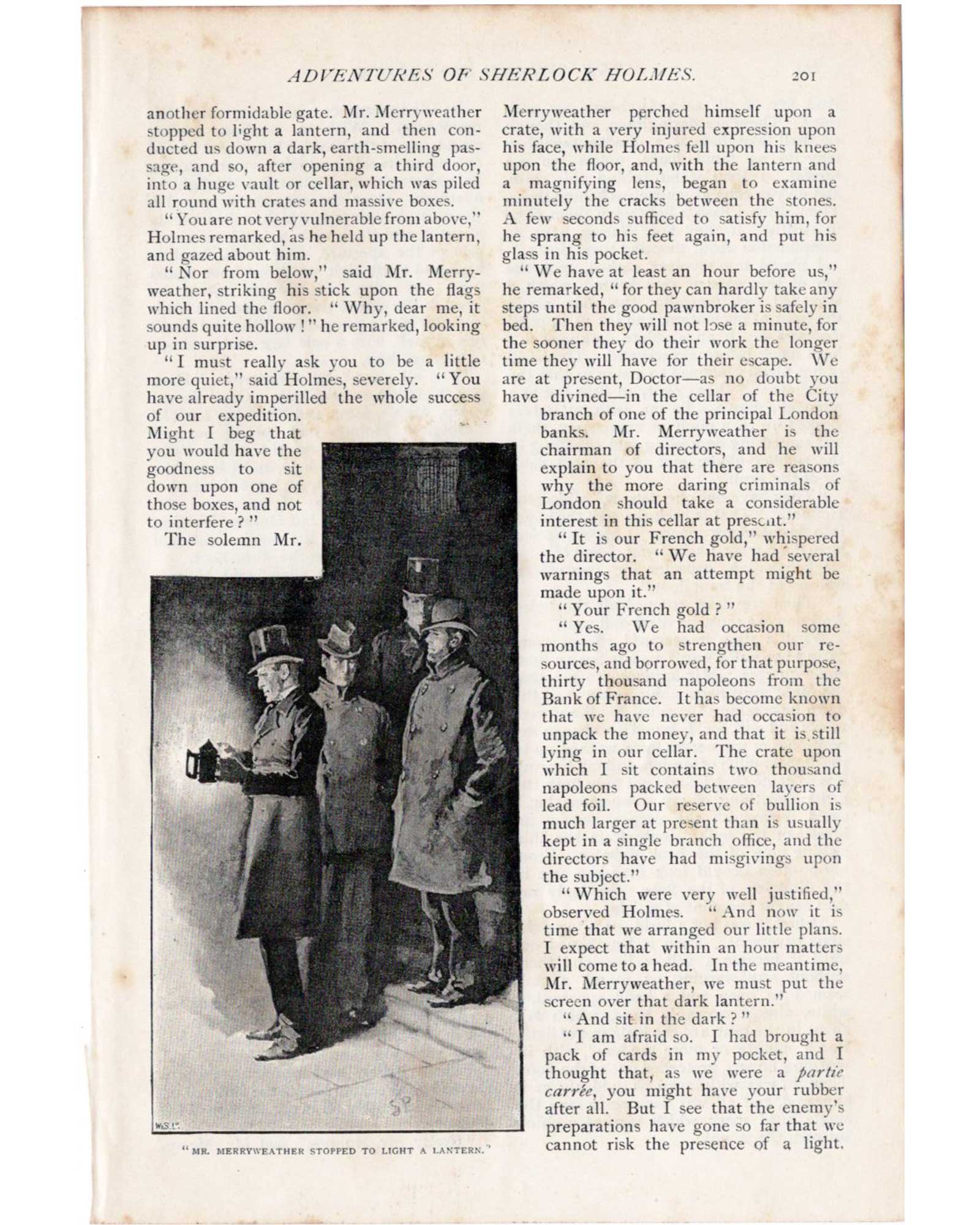 Sherlock Holmes "The Red-Headed League" (Holmes and Watson descending into the bank's basement) / Sidney Paget (1891)