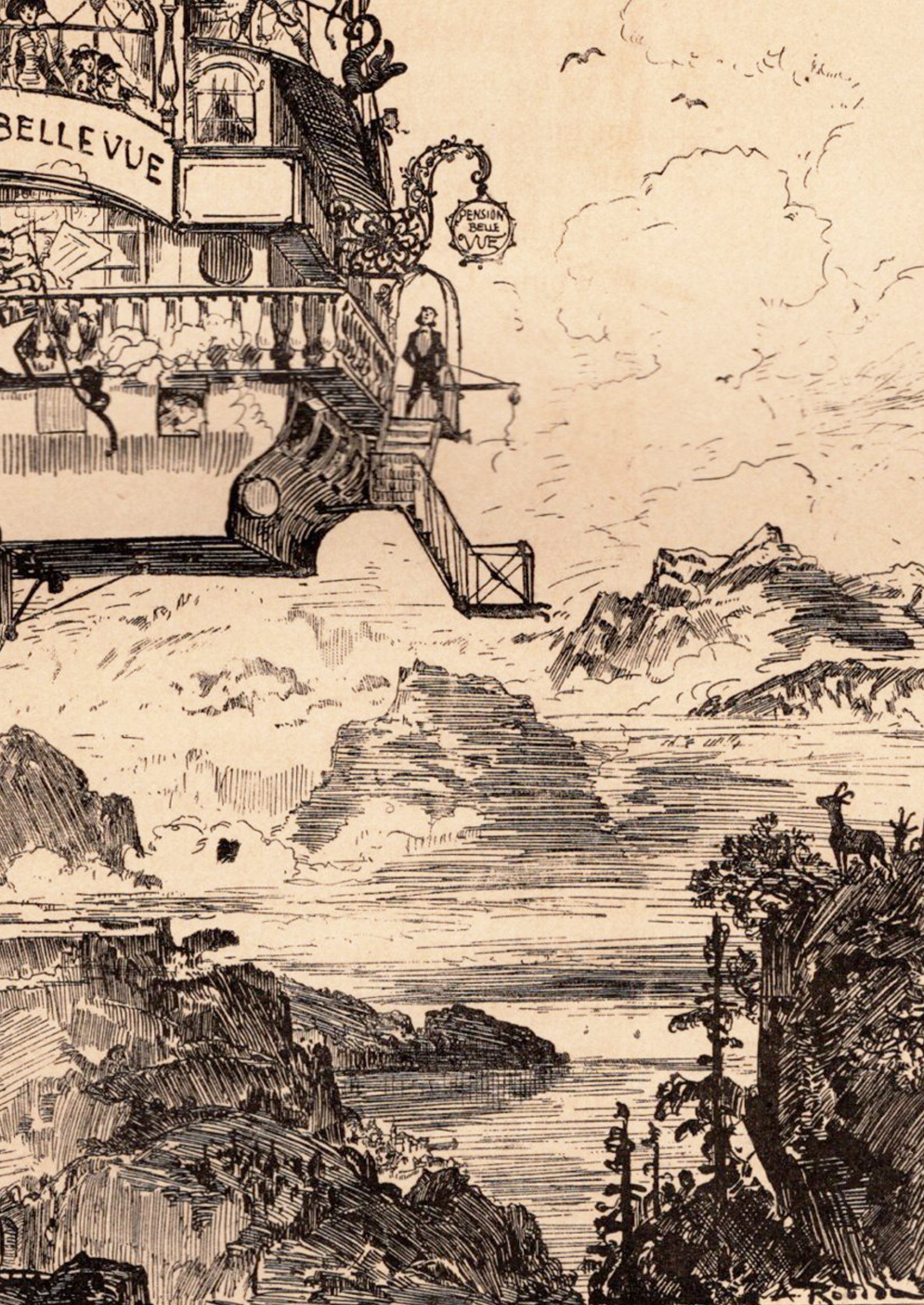 アルベール・ロビダの挿絵≪大気療養船≫『20世紀』風景拡大図