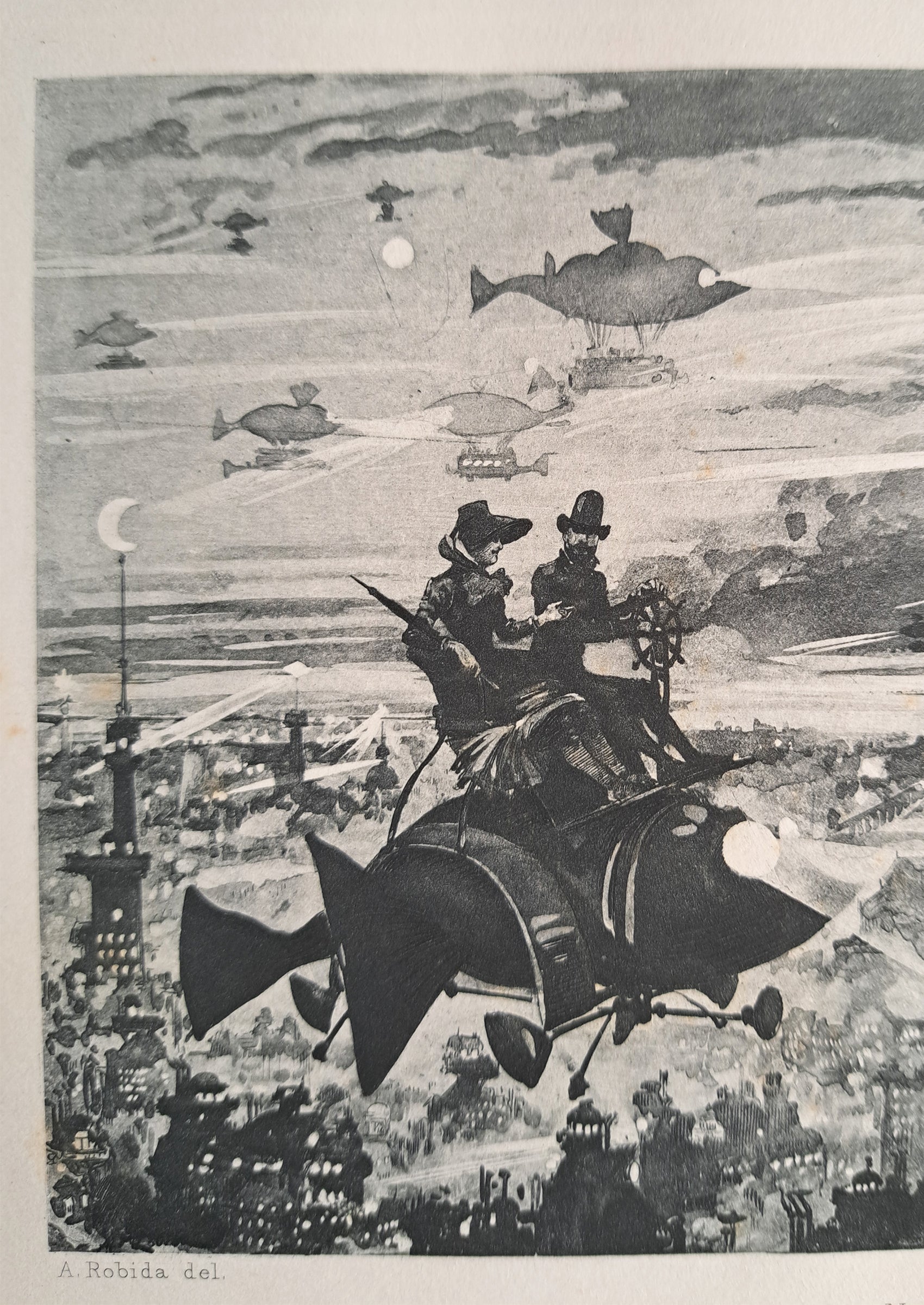 アルベール・ロビダの挿絵≪パリの夜≫『20世紀』左拡大図