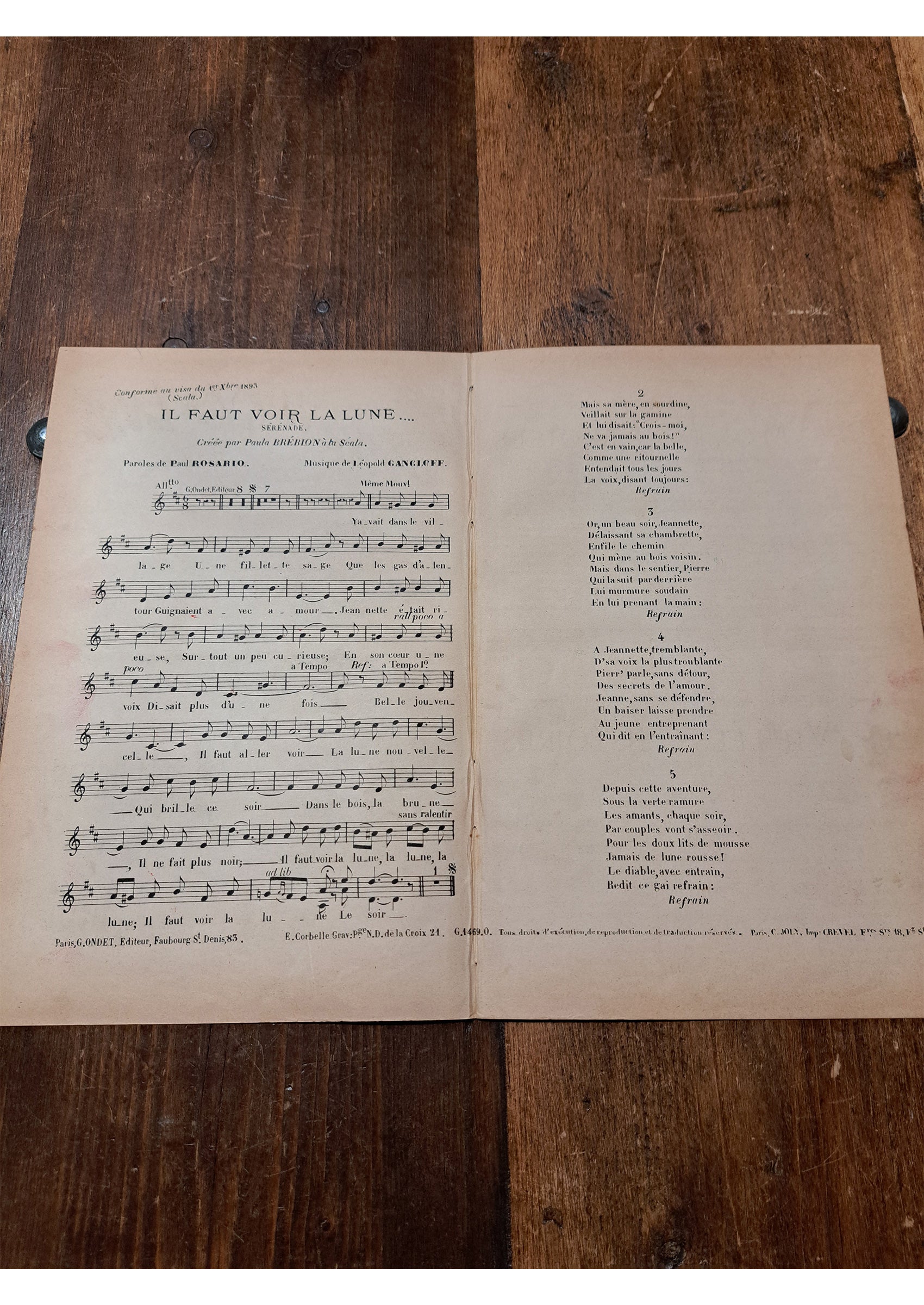 ≪月をみて(Il faut voir la lune)≫ 1893年 シャンソン楽譜