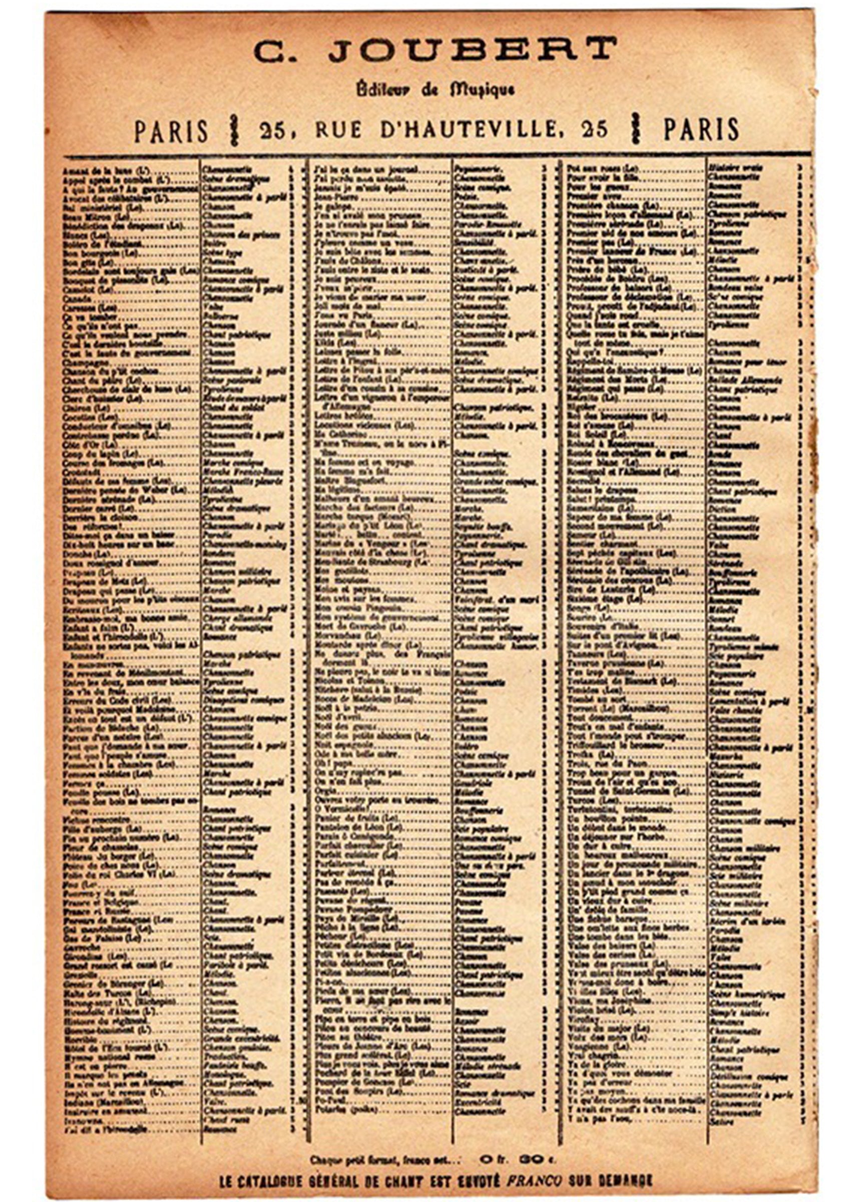 ≪6階(Le Sixième Étage)≫ ca.1900年 シャンソン楽譜