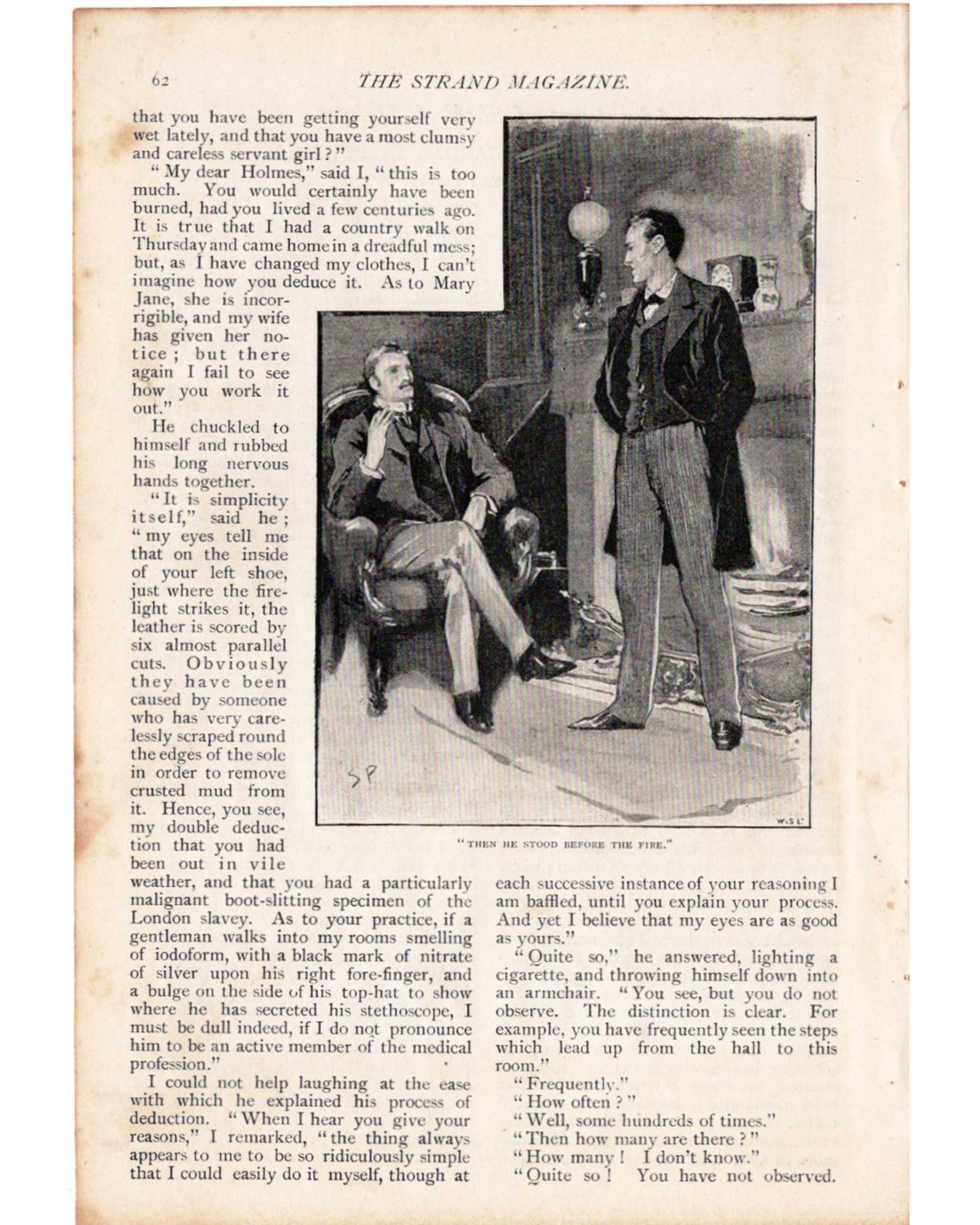 Sherlock Holmes "A Scandal in Bohemia" (Title Page and Holmes Standing at the Fireplace) / Sidney Paget (1891)