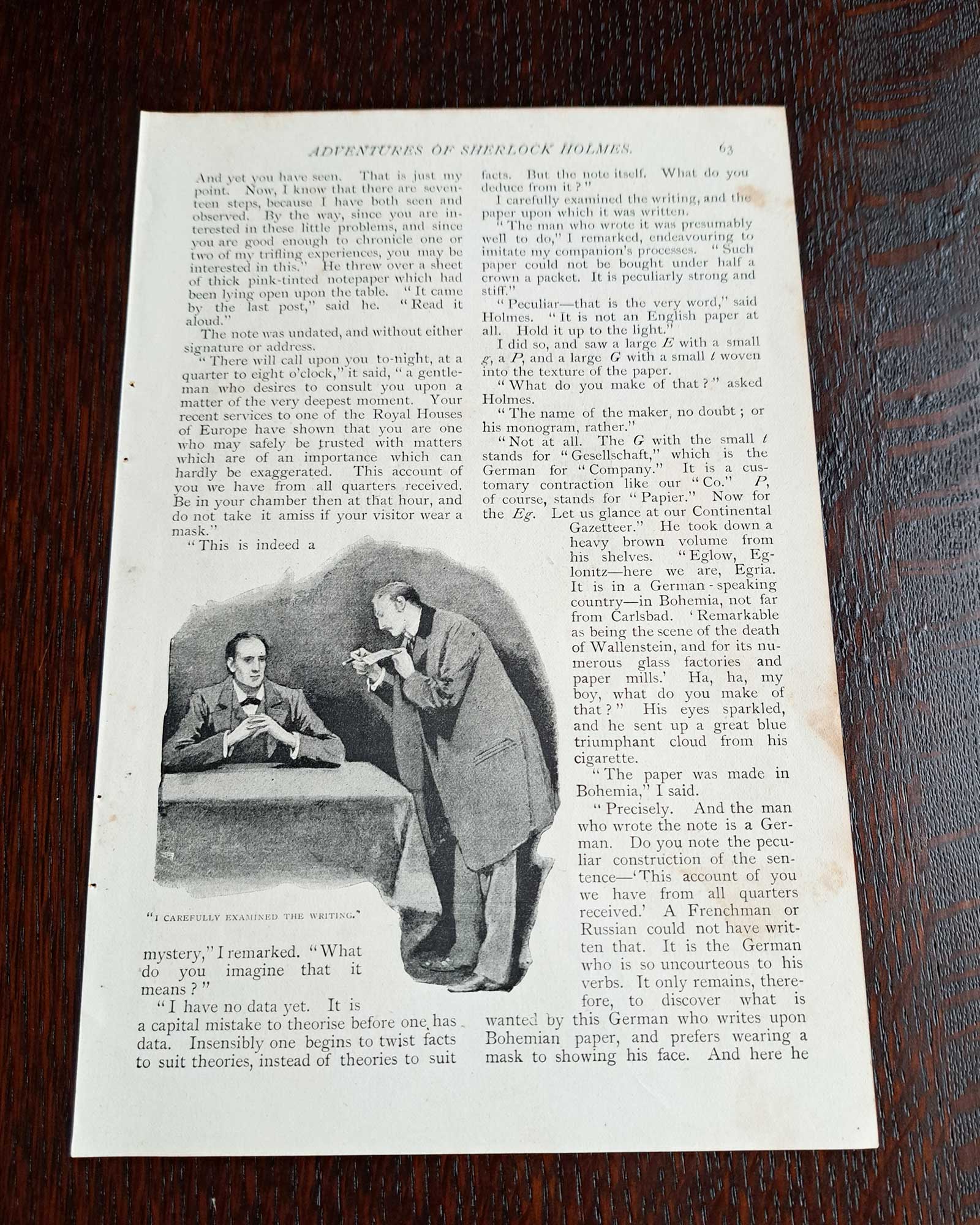 Sherlock Holmes "A Scandal in Bohemia" (Watson Examining Handwriting & The Disguised King of Bohemia) / Sidney Paget (1891)