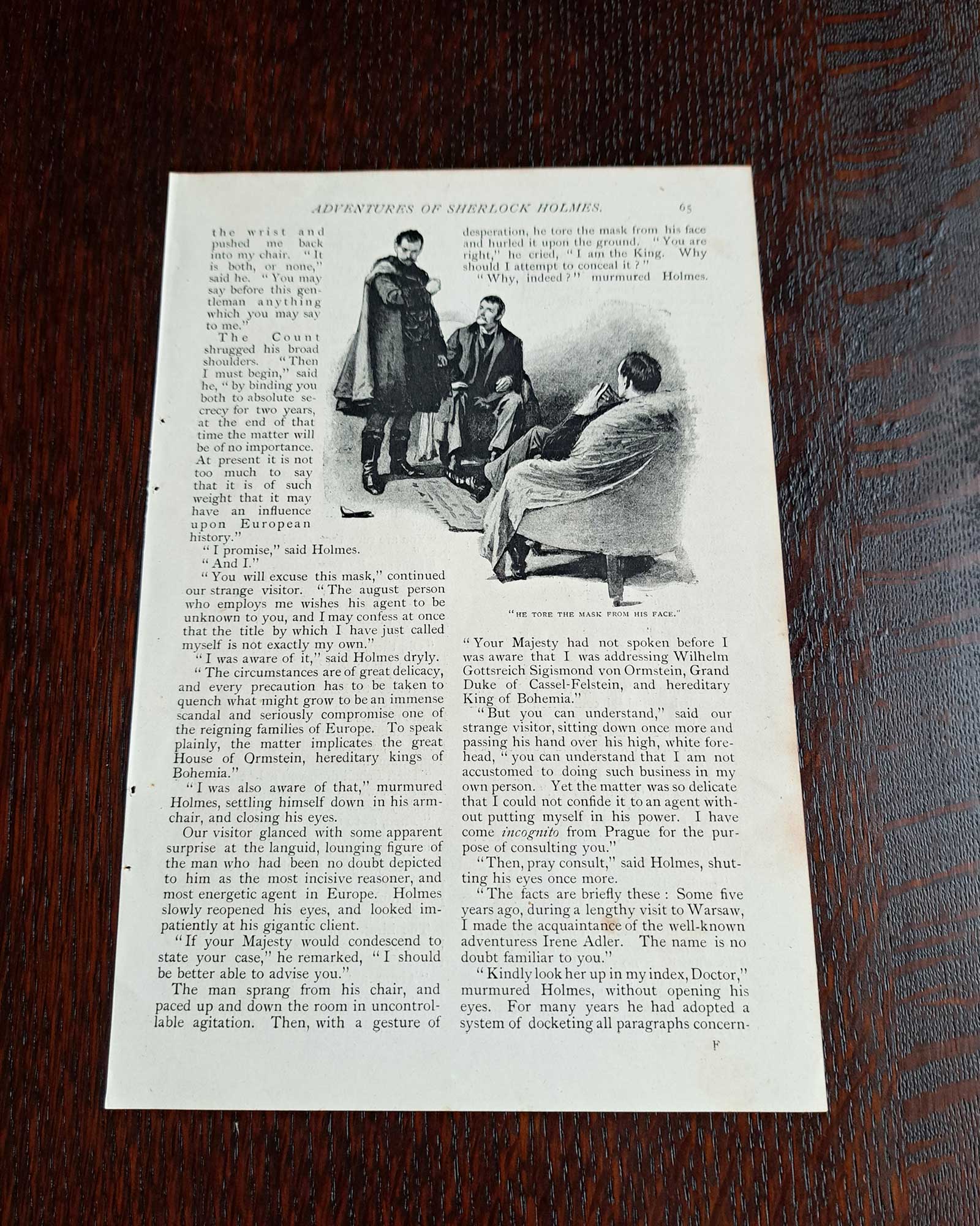 Sherlock Holmes "A Scandal in Bohemia" (The King of Bohemia is discovered by Holmes and removes his mask) / Sidney Paget (1891)