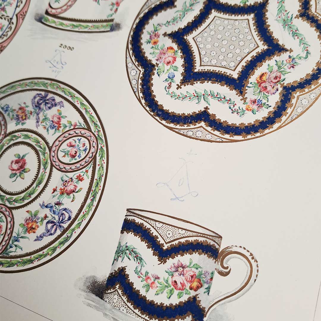 Sèvres soft porcelain "Demi-tasse cup and saucer" (rose pattern) Plate No. 15