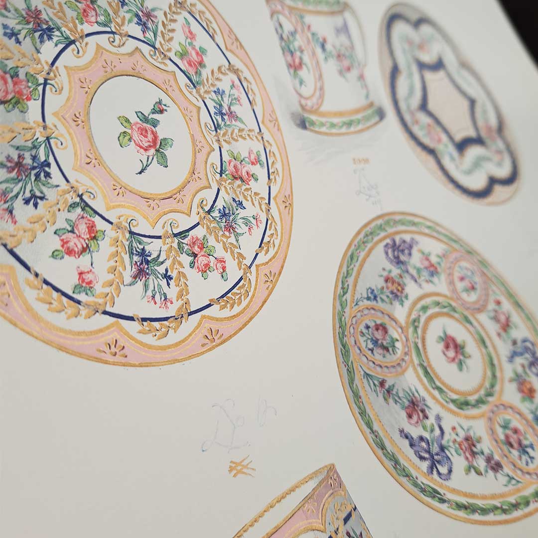 Sèvres soft porcelain "Demi-tasse cup and saucer" (rose pattern) Plate No. 15