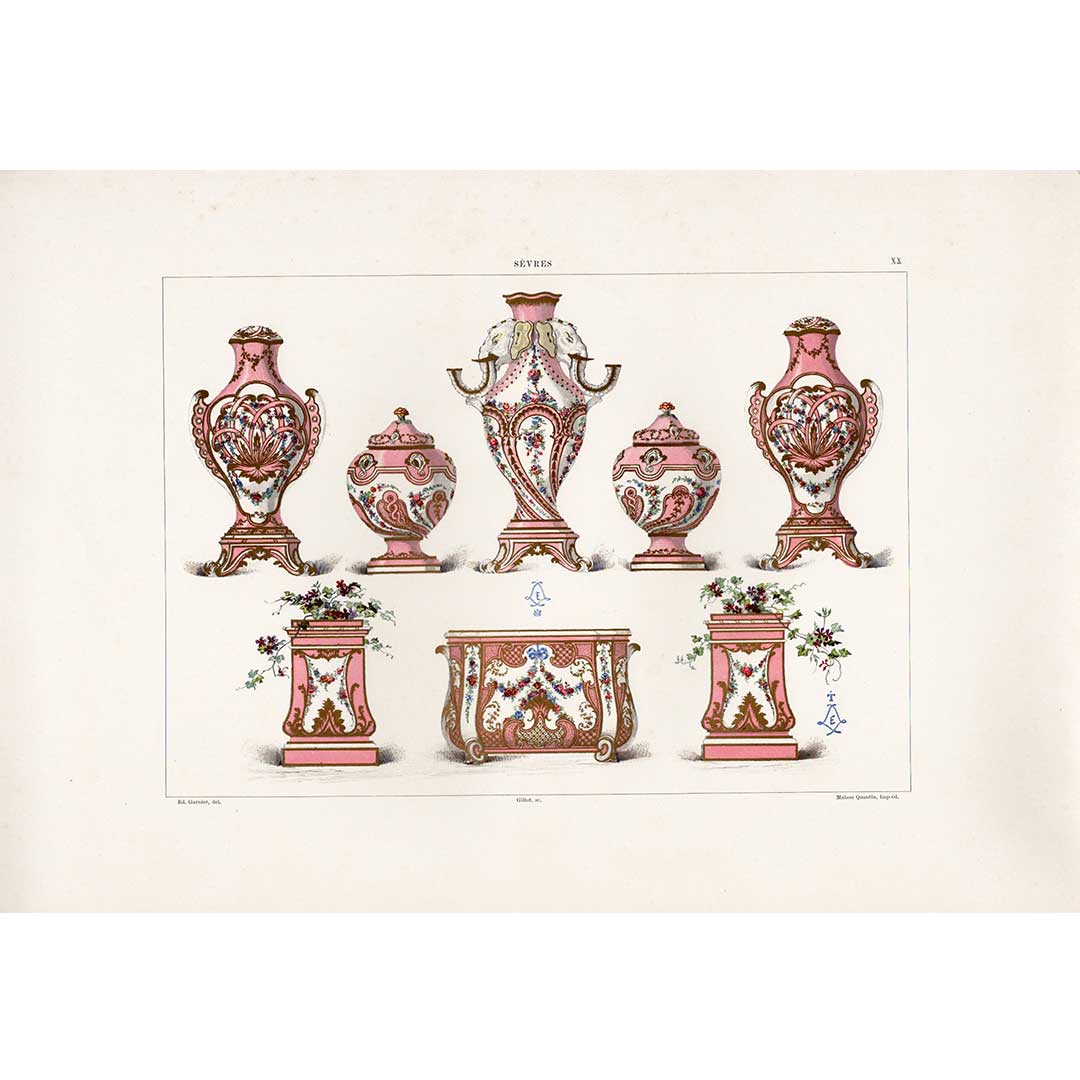 Sèvres soft-paste porcelain plate No. 20 "Five Urns and Vases"
