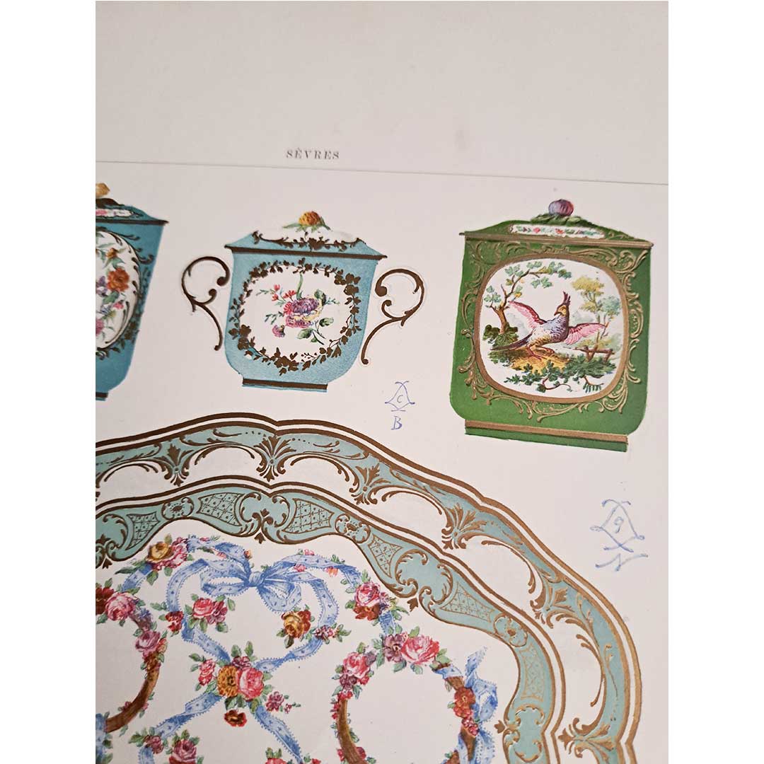 Sèvres soft porcelain "Decorative pot, cream pot, platter and saucer" plate No. 3