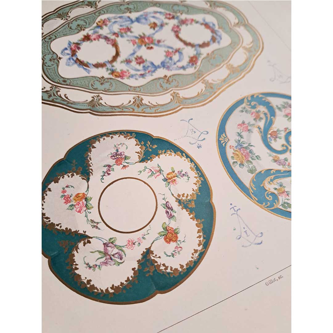 Sèvres soft porcelain "Decorative pot, cream pot, platter and saucer" plate No. 3