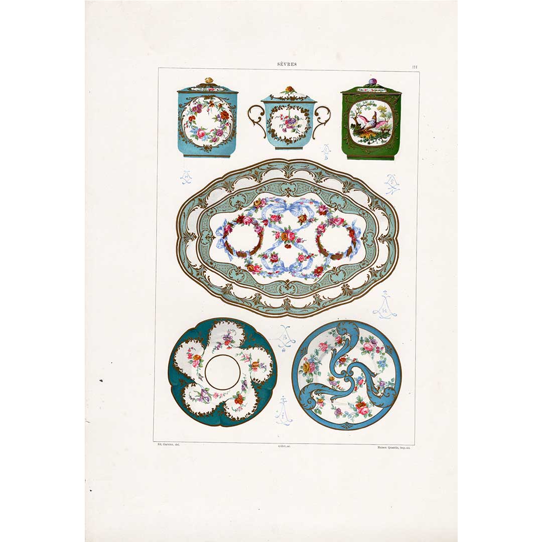 Sèvres soft porcelain "Decorative pot, cream pot, platter and saucer" plate No. 3