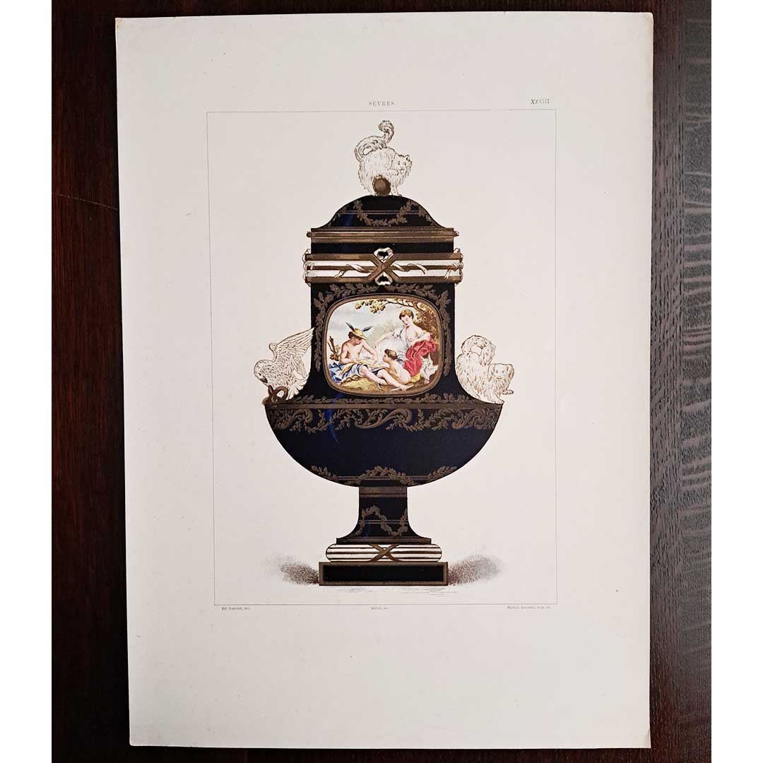 Sèvres soft porcelain "Vase decorated with animals - cats, dogs and birds" plate no. 33