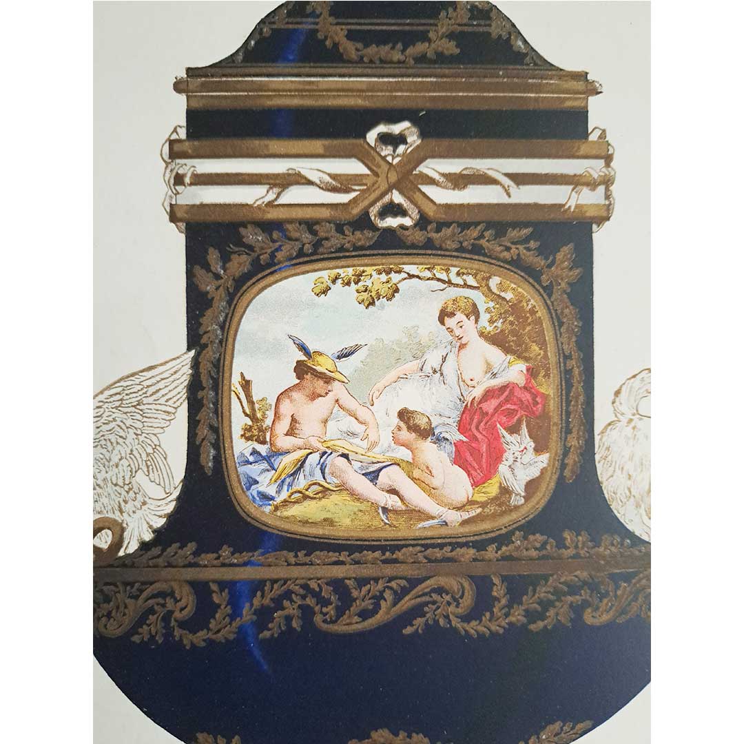 Sèvres soft porcelain "Vase decorated with animals - cats, dogs and birds" plate no. 33