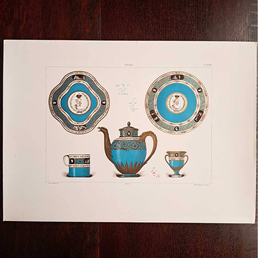 Sèvres soft porcelain "Catherine II dinnerware set (demi-tasse cups, saucers and pot)" plate no. 38