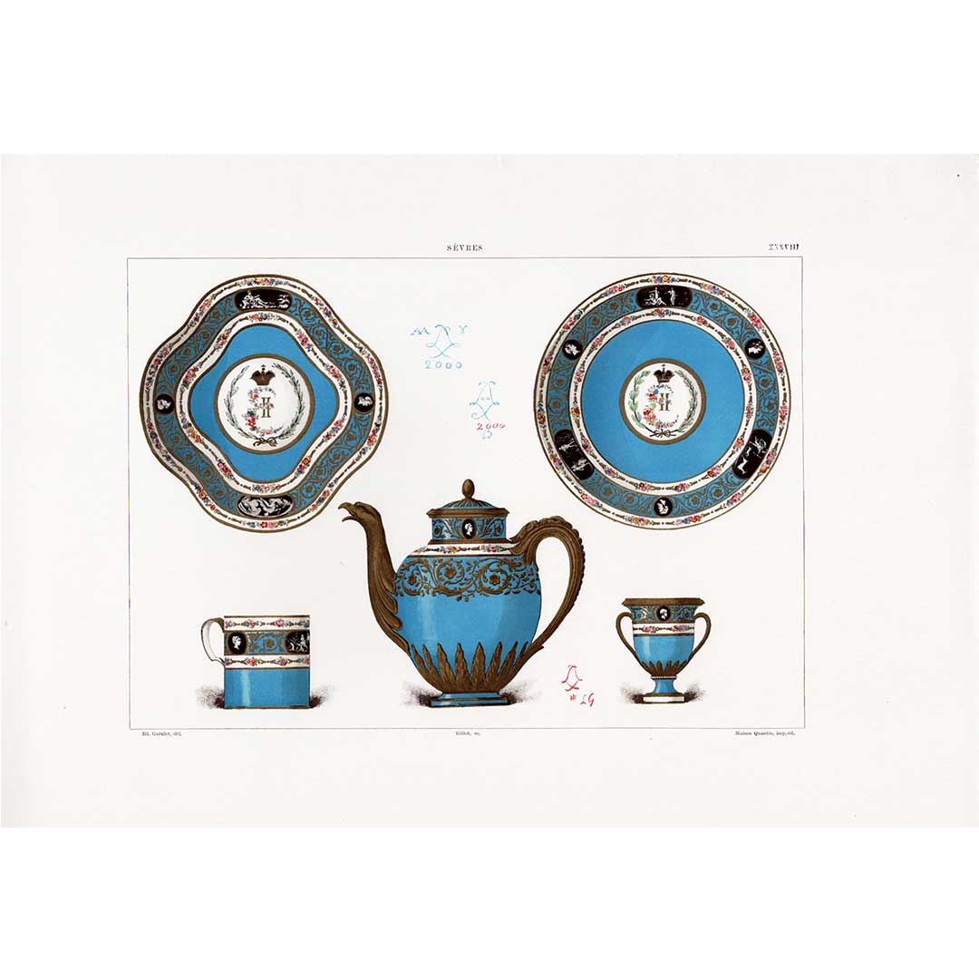 Sèvres soft porcelain "Catherine II dinnerware set (demi-tasse cups, saucers and pot)" plate no. 38