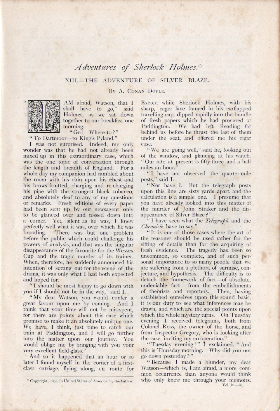 シャーロック・ホームズ《白銀号事件》タイトルページ/コナン・ドイル(1892年)