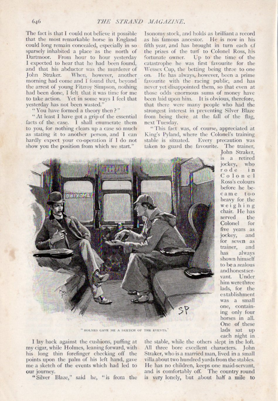 シャーロック・ホームズ《白銀号事件》挿絵(鹿撃ち帽と外套のホームズ)/シドニー・パジェット(1892年)