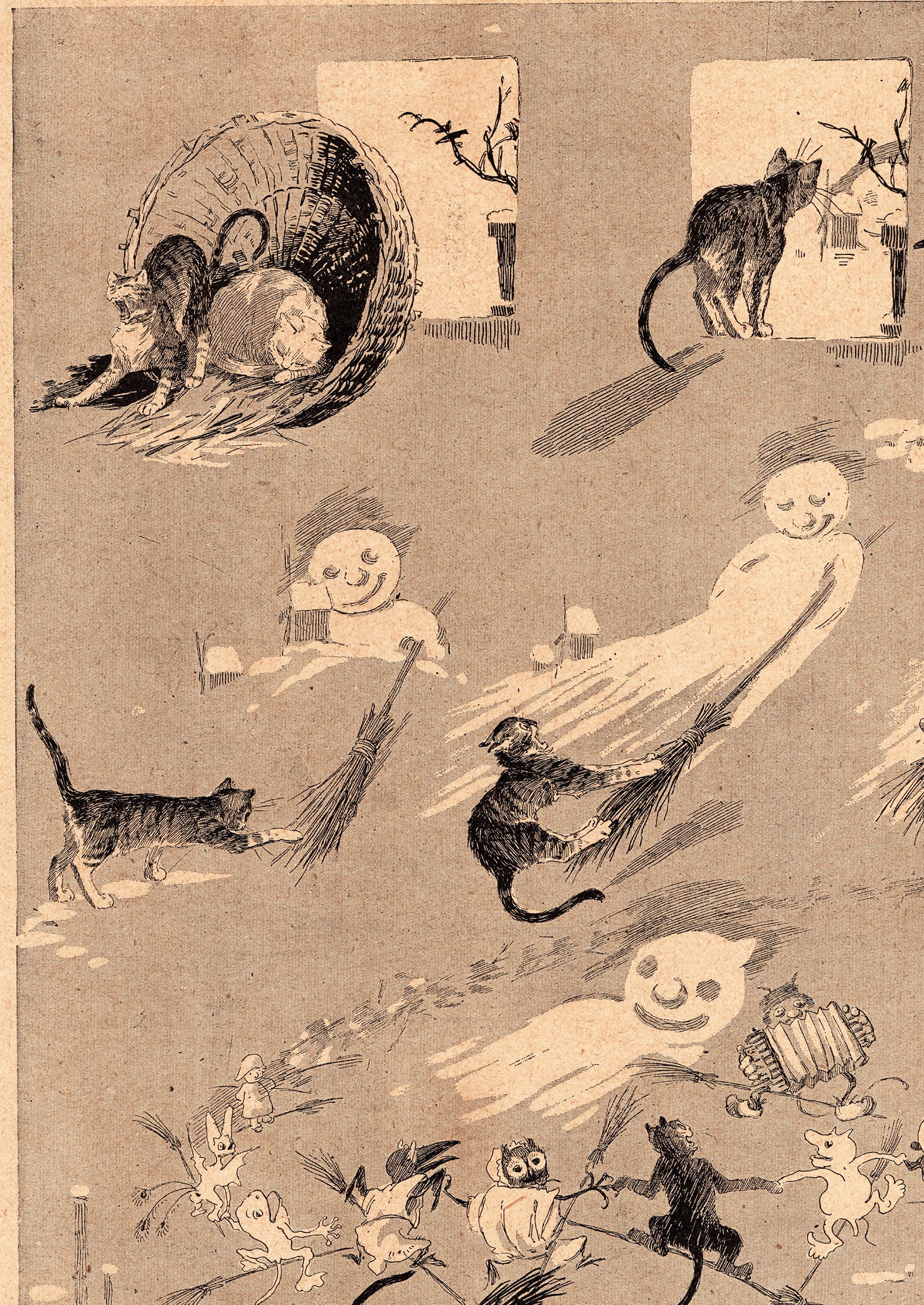 スタンラン ≪グレーの猫と白い魔術師≫ 1898年 『猫たち』より前半拡大図