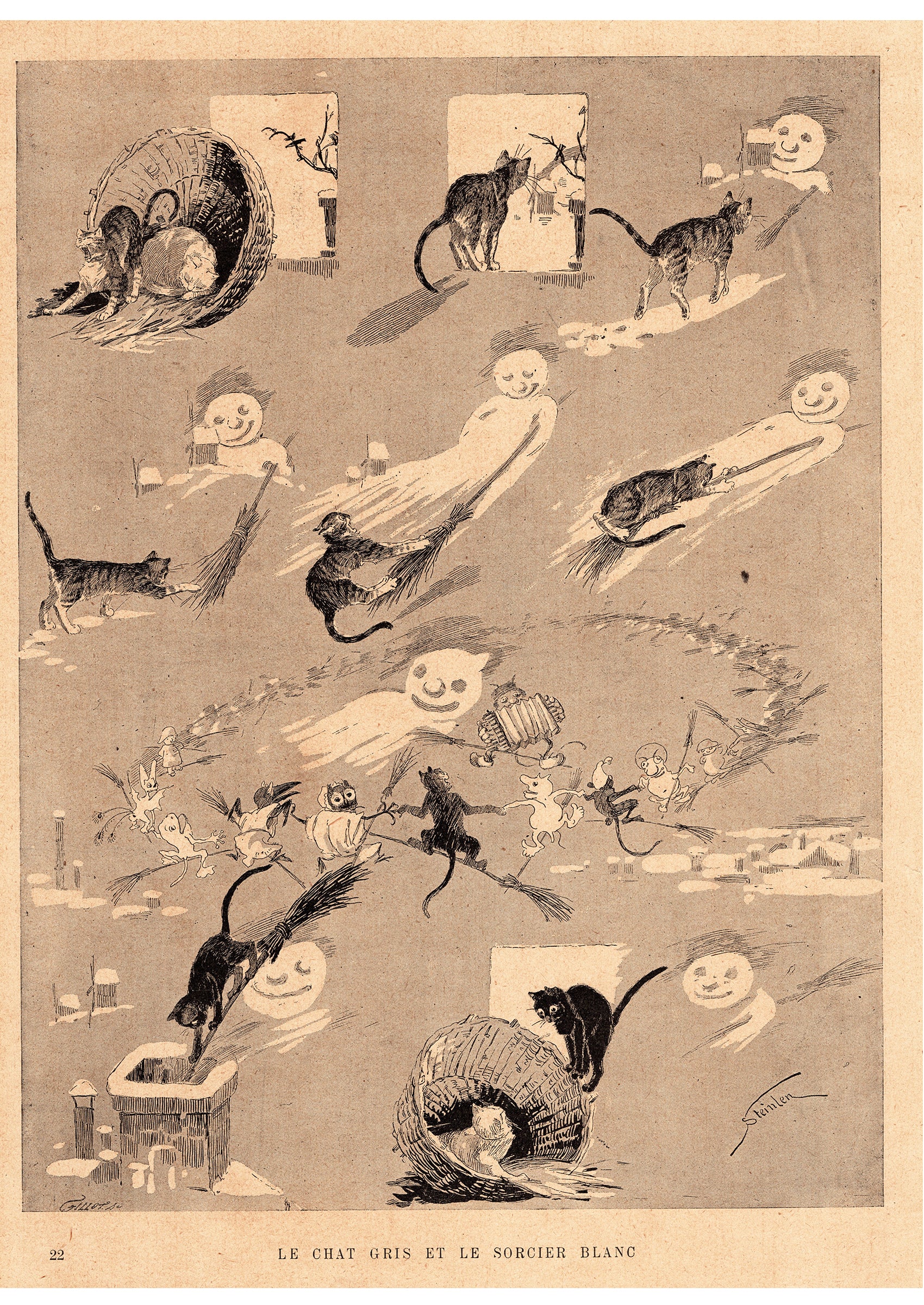 スタンラン ≪グレーの猫と白い魔術師≫ 1898年 『猫たち』よりのスキャン画像