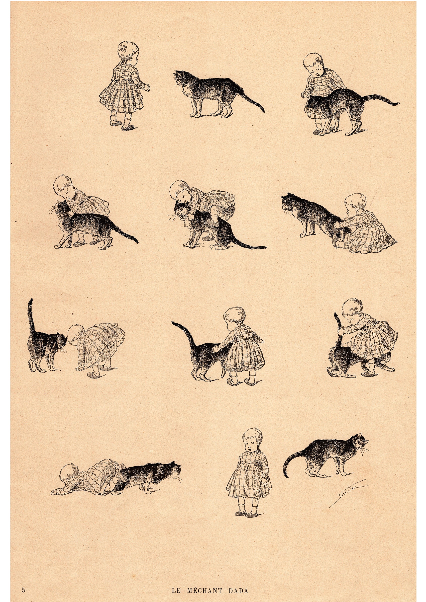 スタンラン ≪いじわるなお馬さん≫ 1898年 『猫たち』より スキャン画像