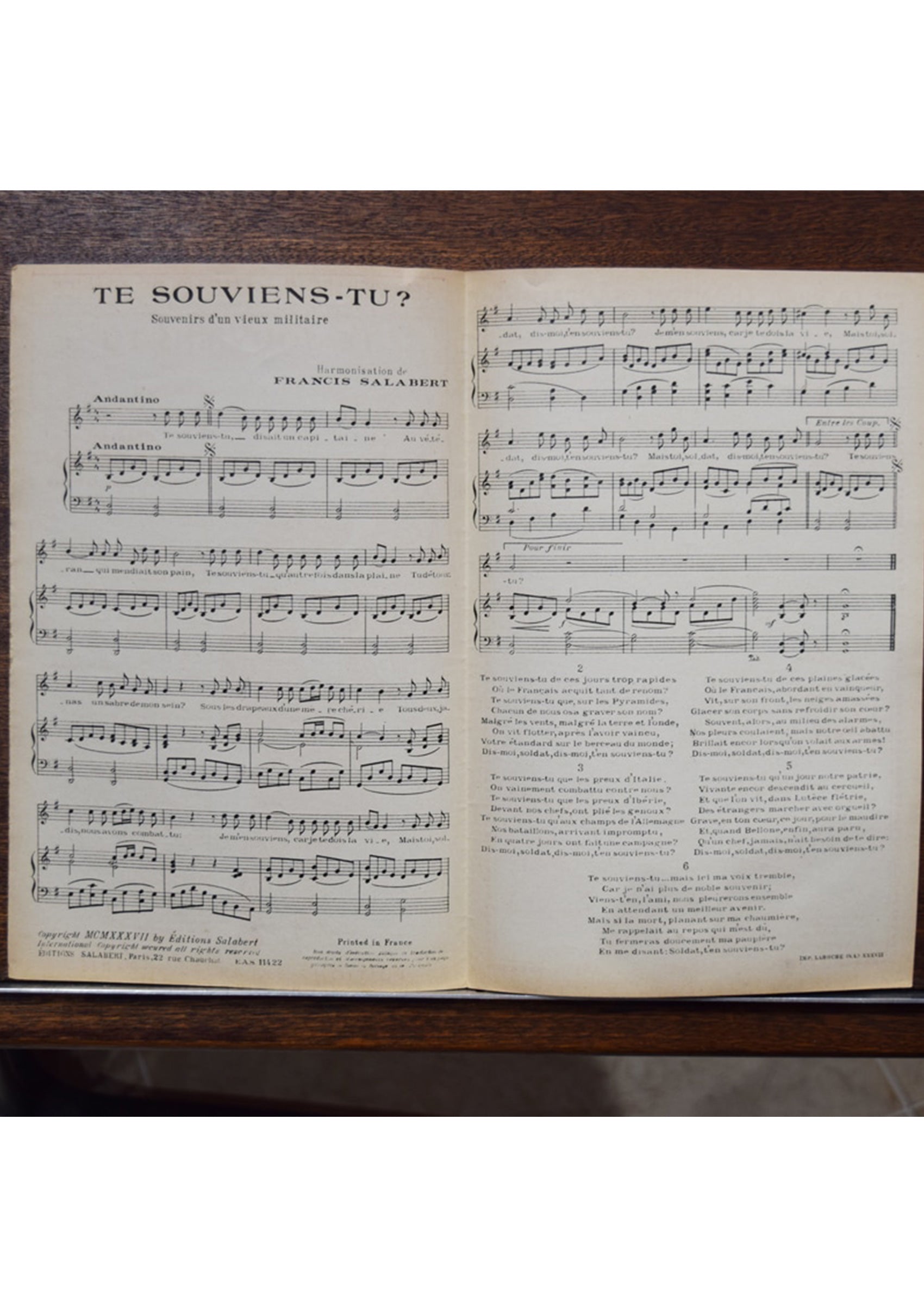 ≪覚えているかい(Te Souviens-tu)≫ 1930〜40年頃 シャンソン楽譜