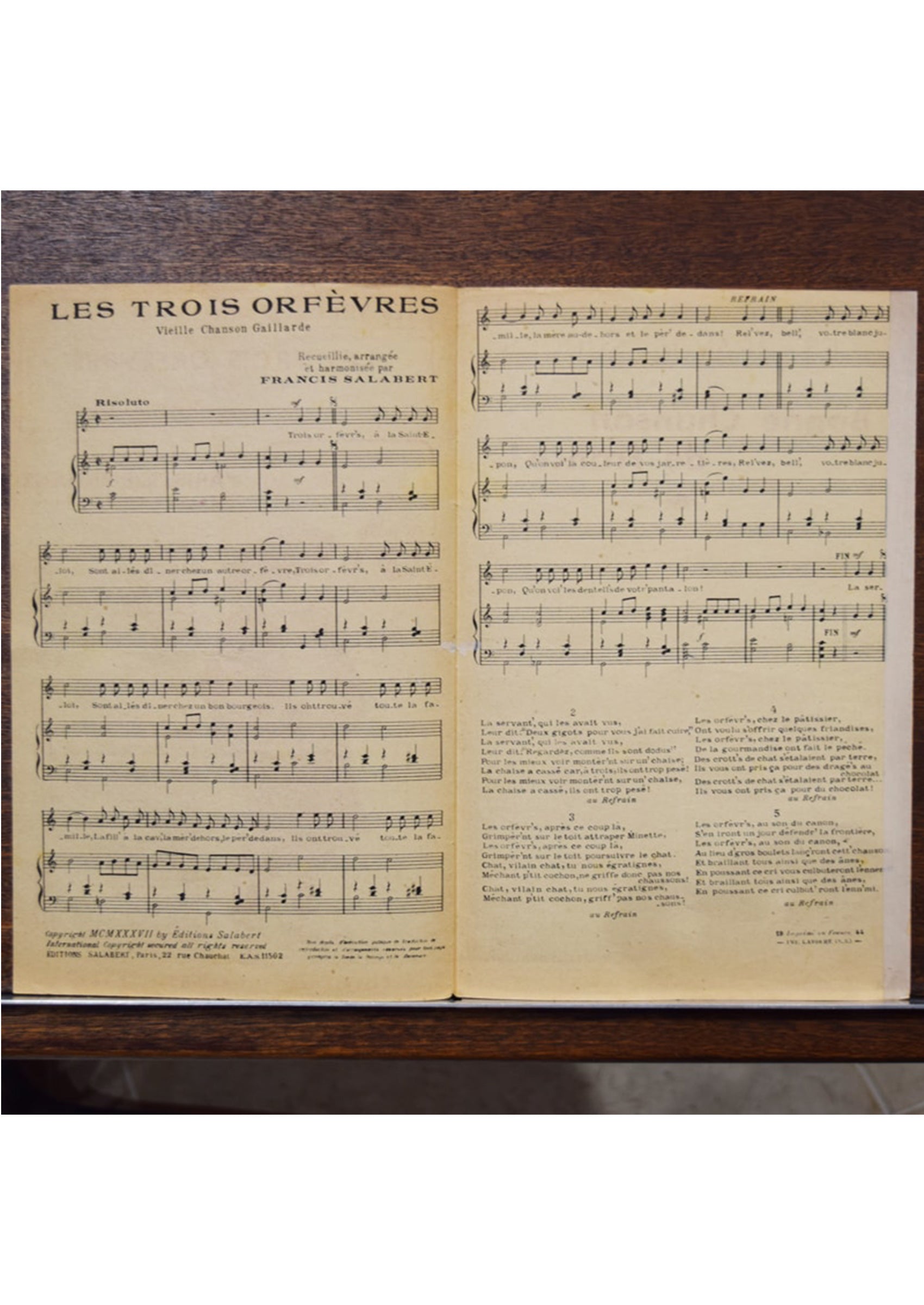 ≪三人の金銀細工師(Les Trois Orfèvres)≫ 1930〜40年頃 シャンソン楽譜