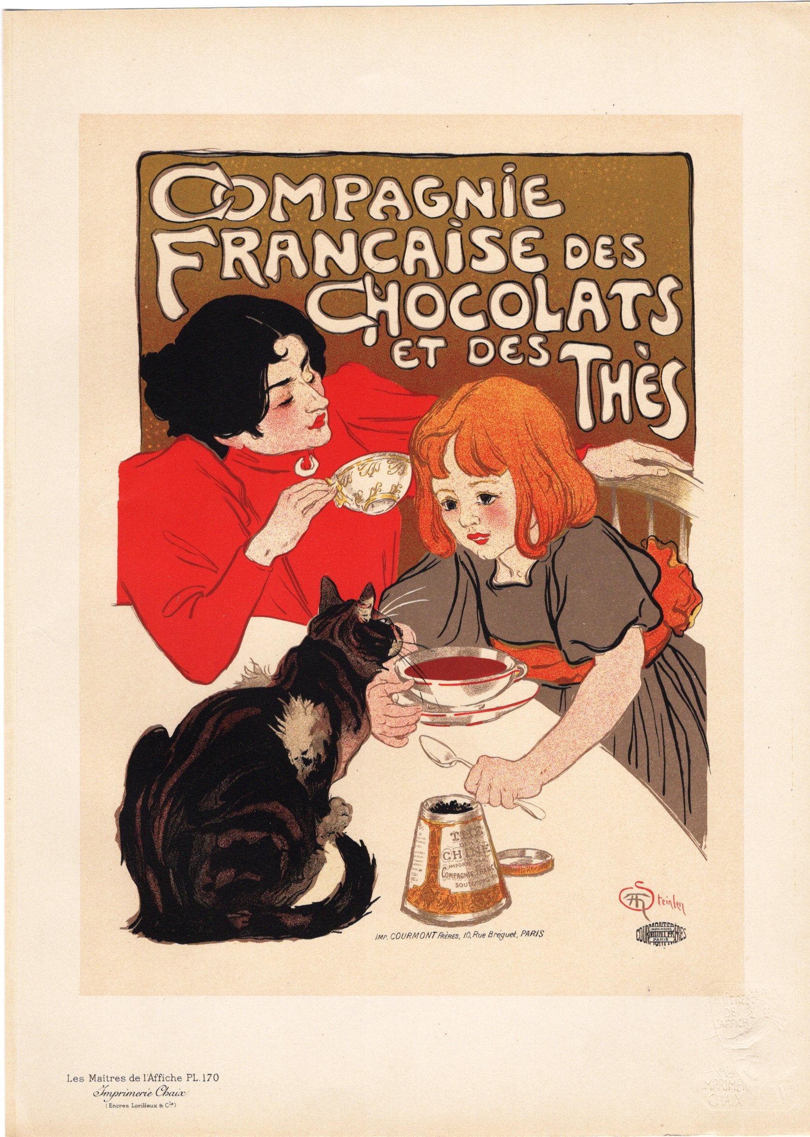 スタンラン「フランス社のチョコレートと紅茶」リトグラフ　1899年