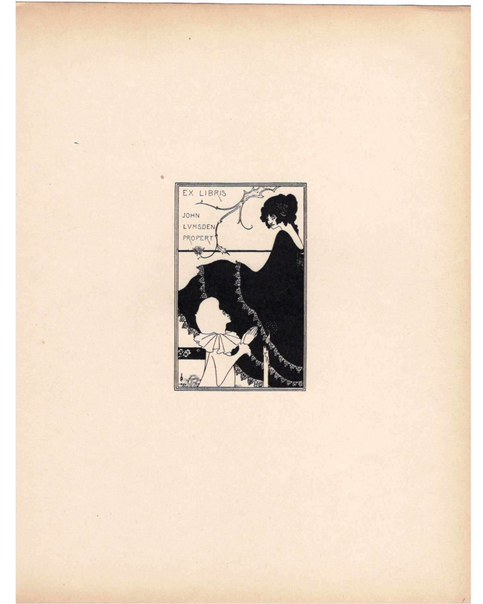オーブリー・ビアズリー≪ジョン・ラムズデン・プロパート蔵書票≫　1899年