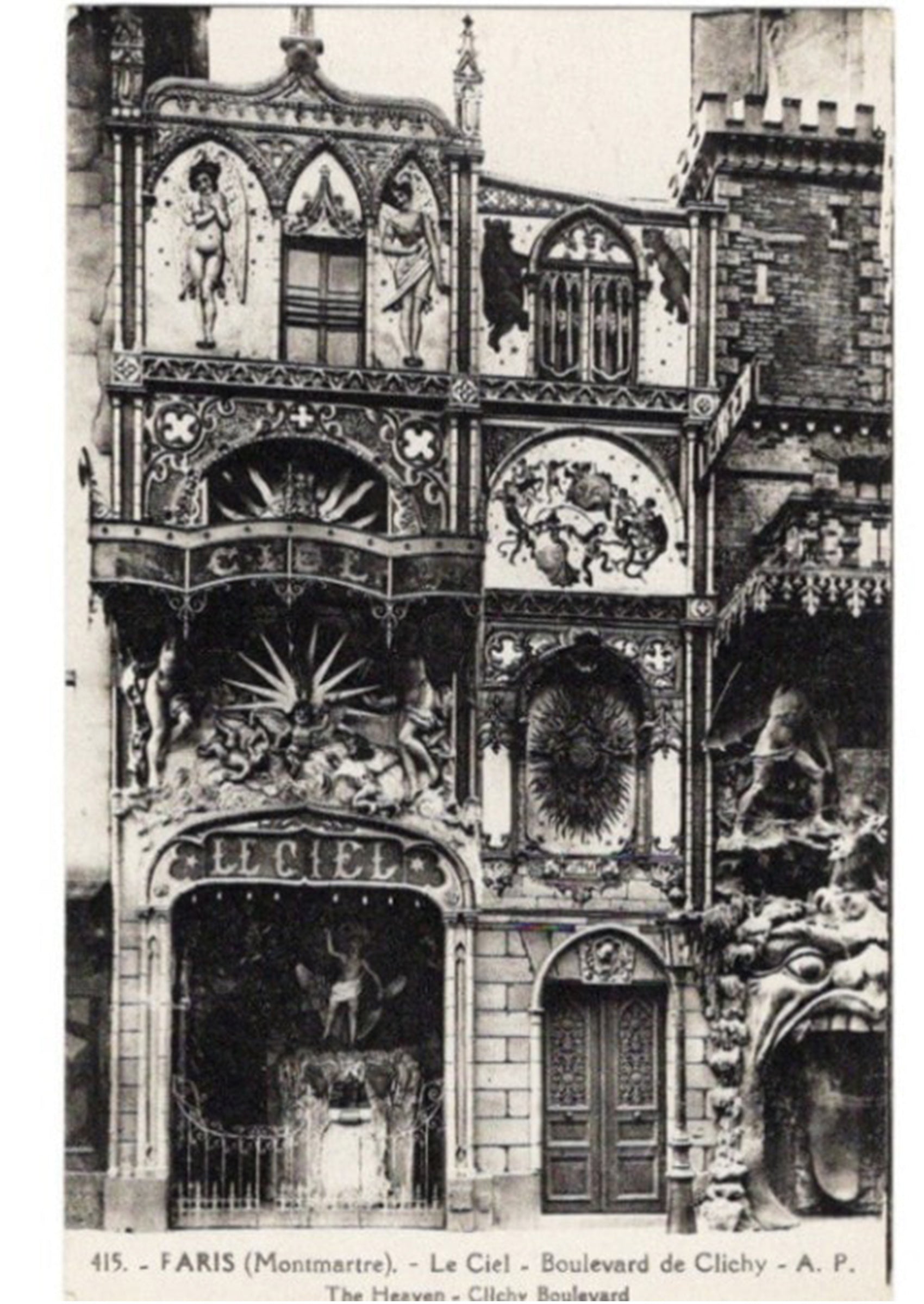 《キャバレー・シエル（天国）》1920年頃 モンマルトルの幻想的なキャバレーを写したアンティーク写真絵はがき｜額装付き