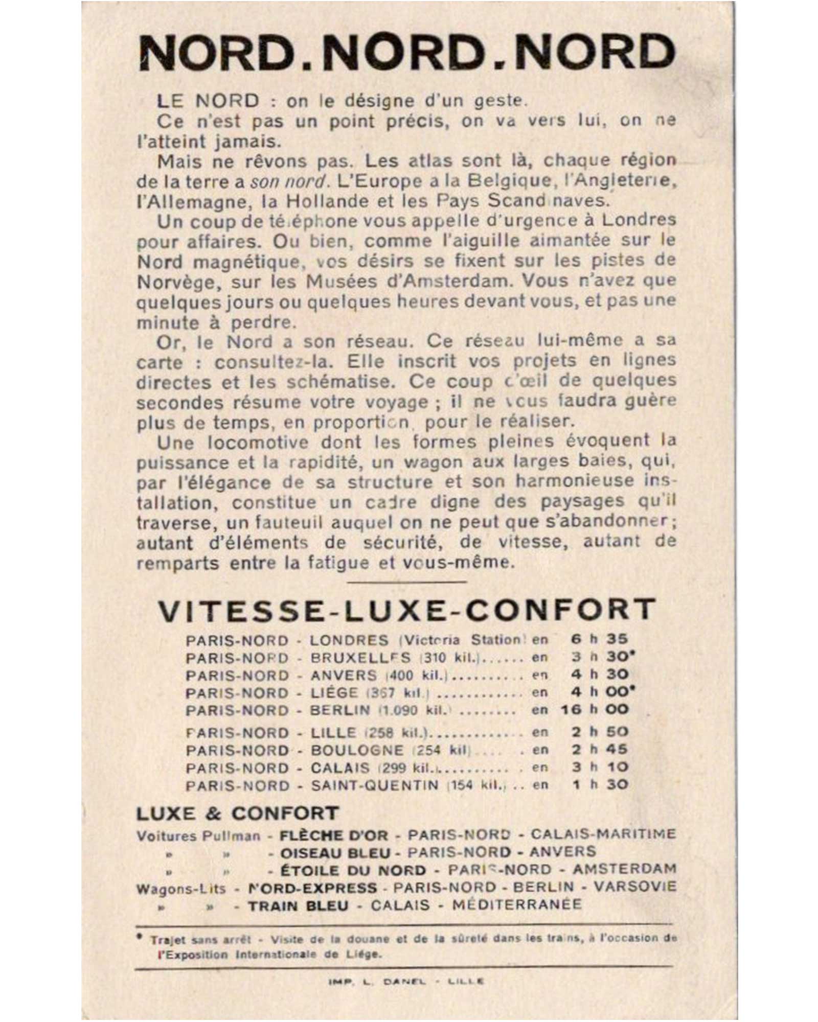 Cassandre "Northern Railway (Chemin de fer du Nord)" Flyer with Timetable, 1929