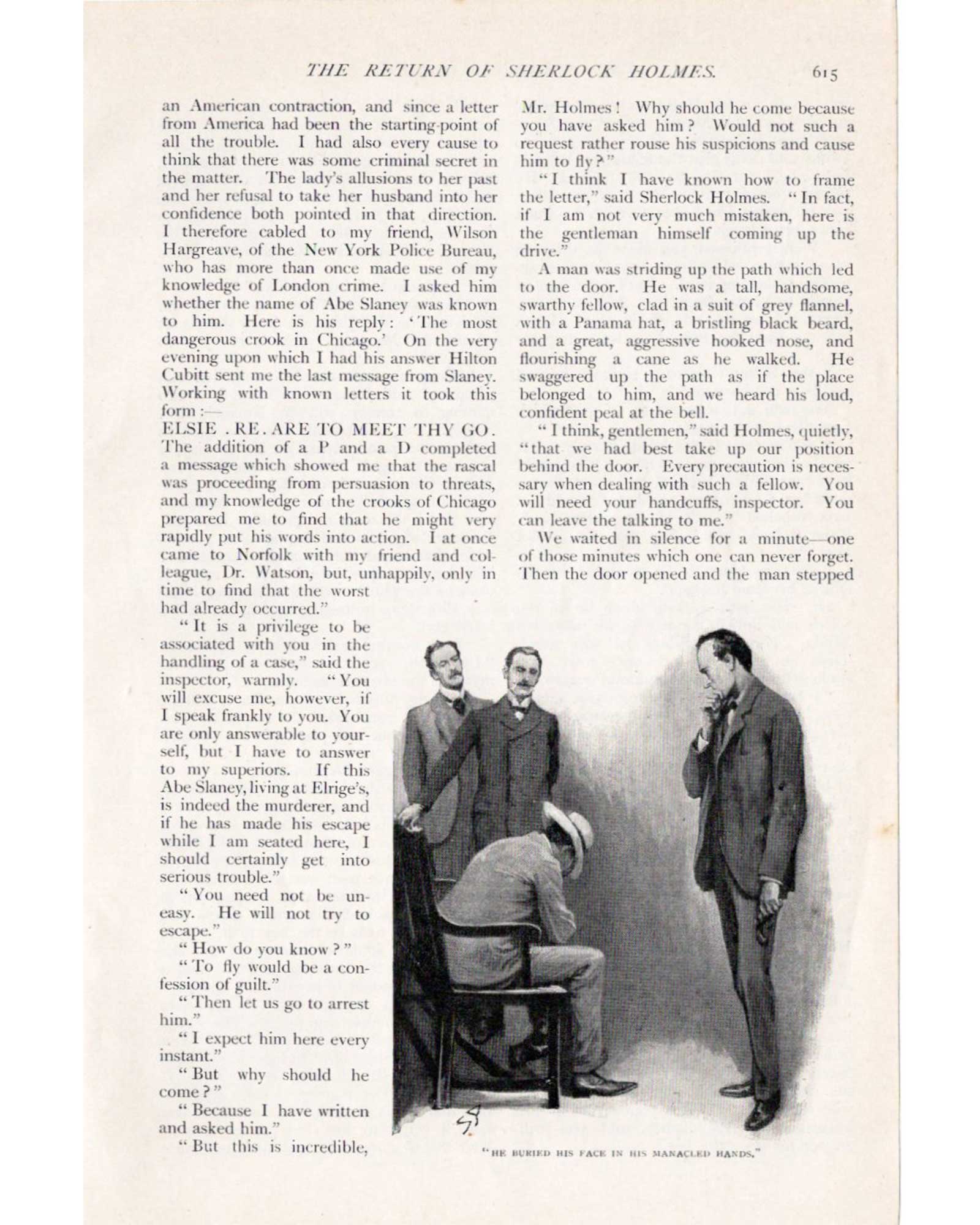 Sherlock Holmes "The Dancing Men" double-sided illustration (Holmes catches the culprit) / Sidney Paget (1903)