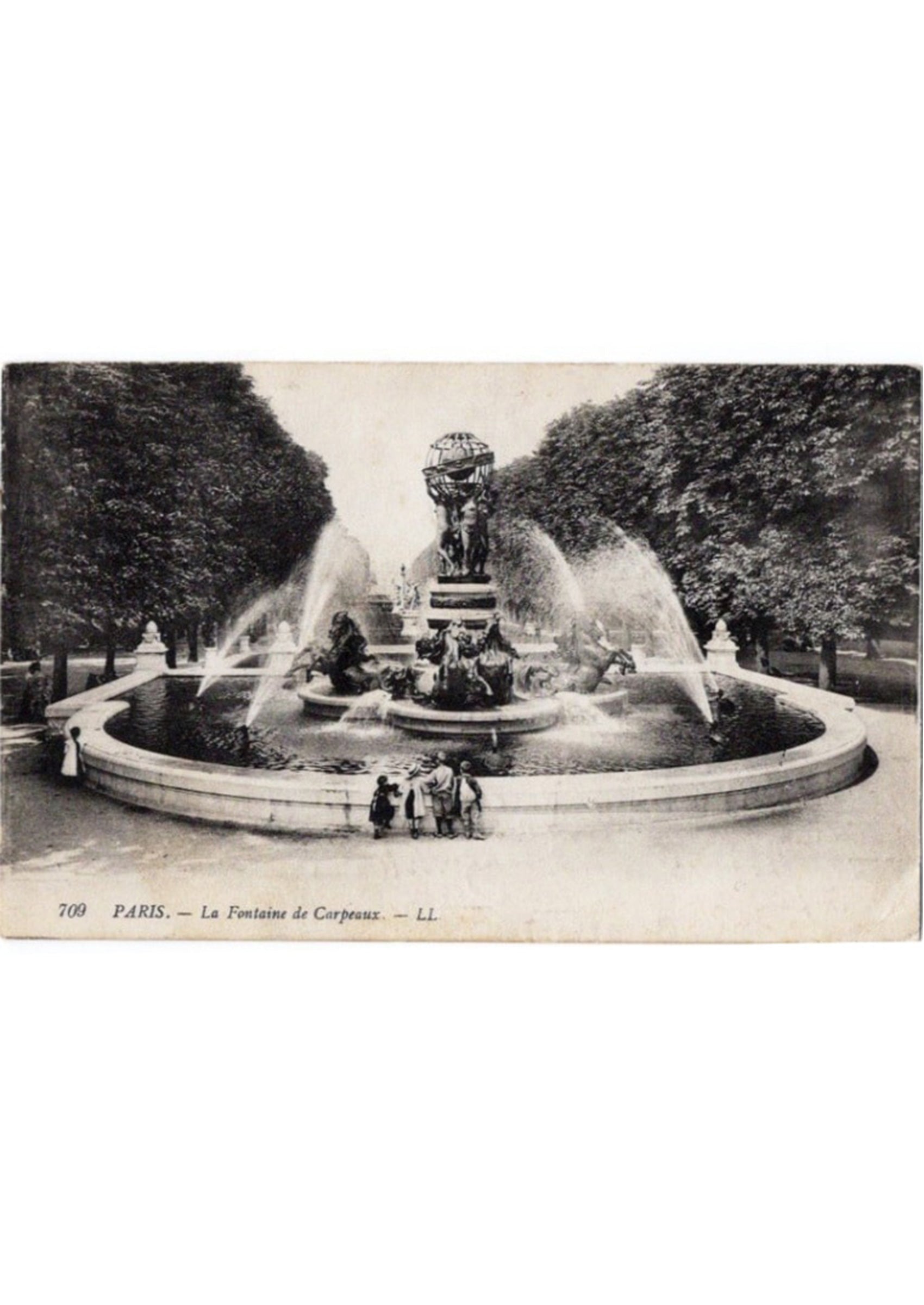 《天文台噴水（カルポーの噴水）》 1913年 リュクサンブルク公園南の噴水を写したアンティーク写真絵はがき｜額装付き